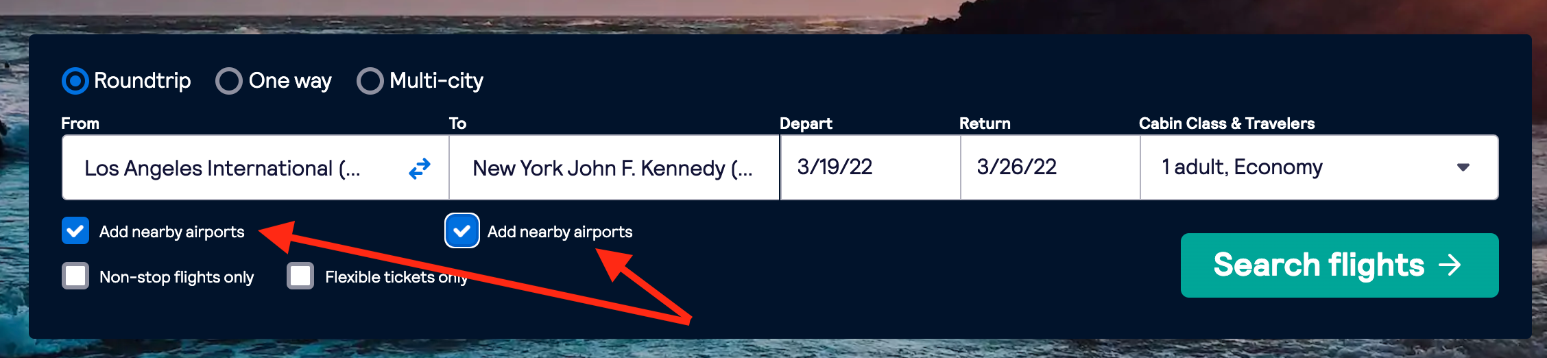 Search multiple airports on Skyscanner