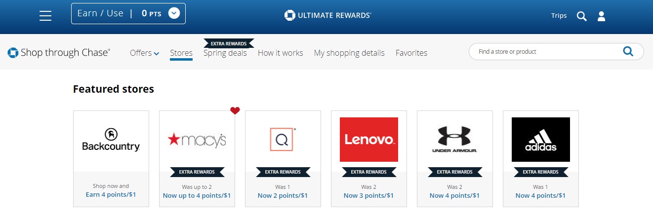 Shop through Chase featured stores