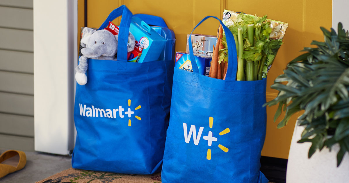 Walmart Walmart+ bags at doorstep