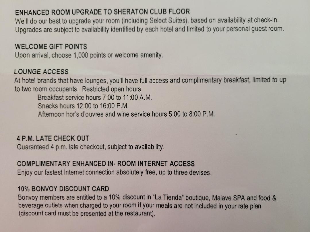 Sheraton Buganvilias Resort Welcome Letter
