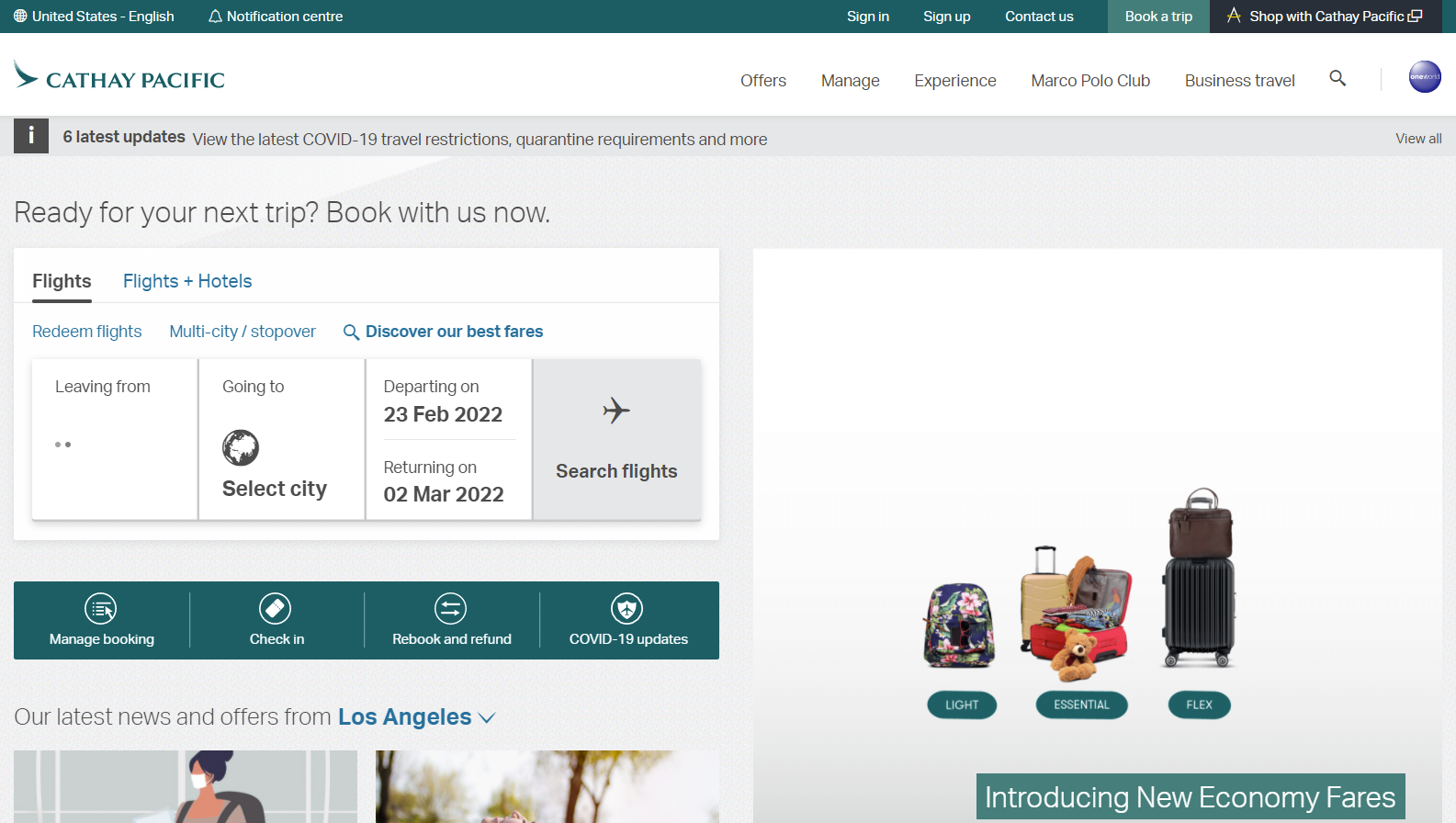 Cathay Pacific website