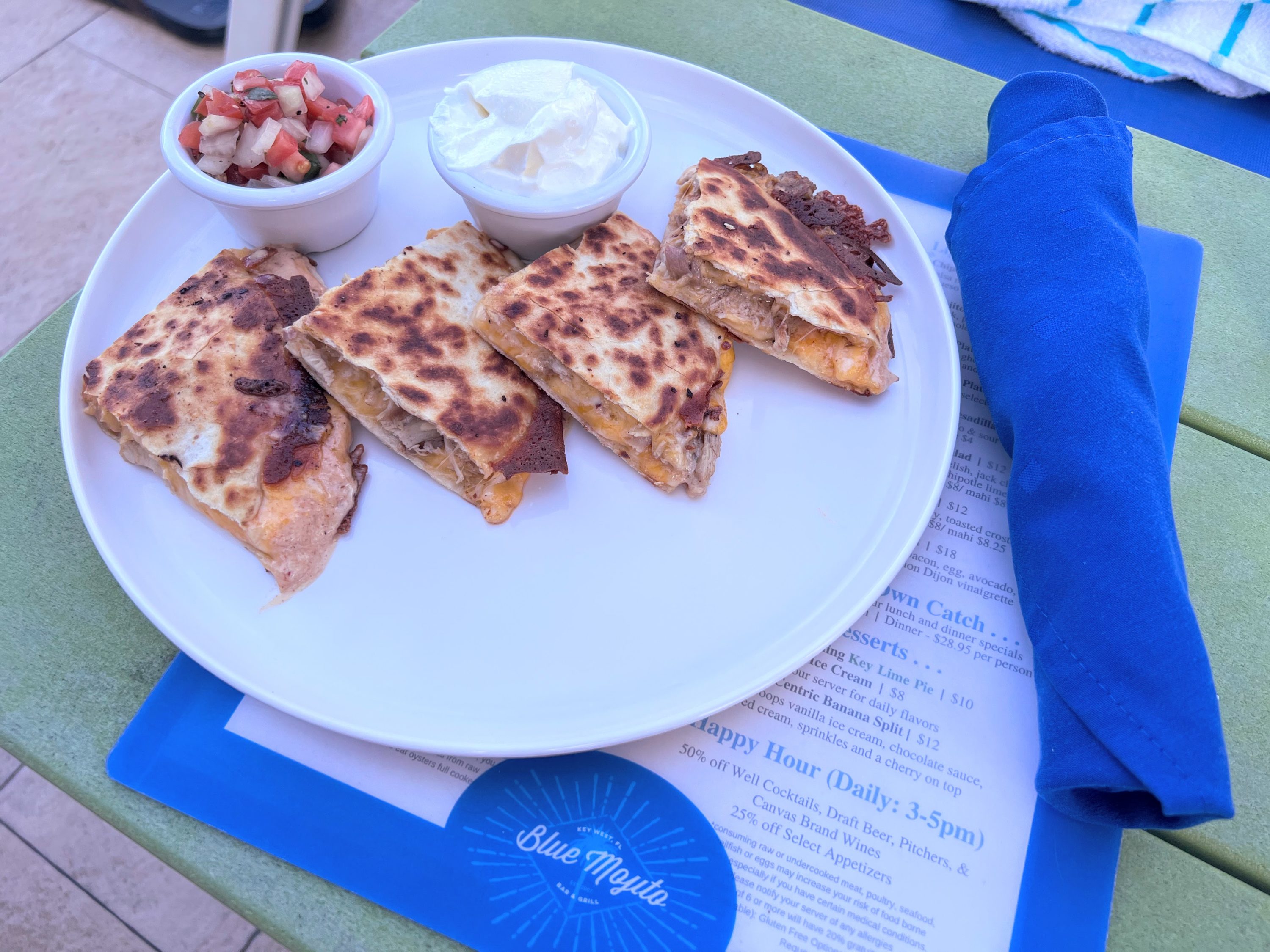 Chicken quesadilla from Blue Mojito
