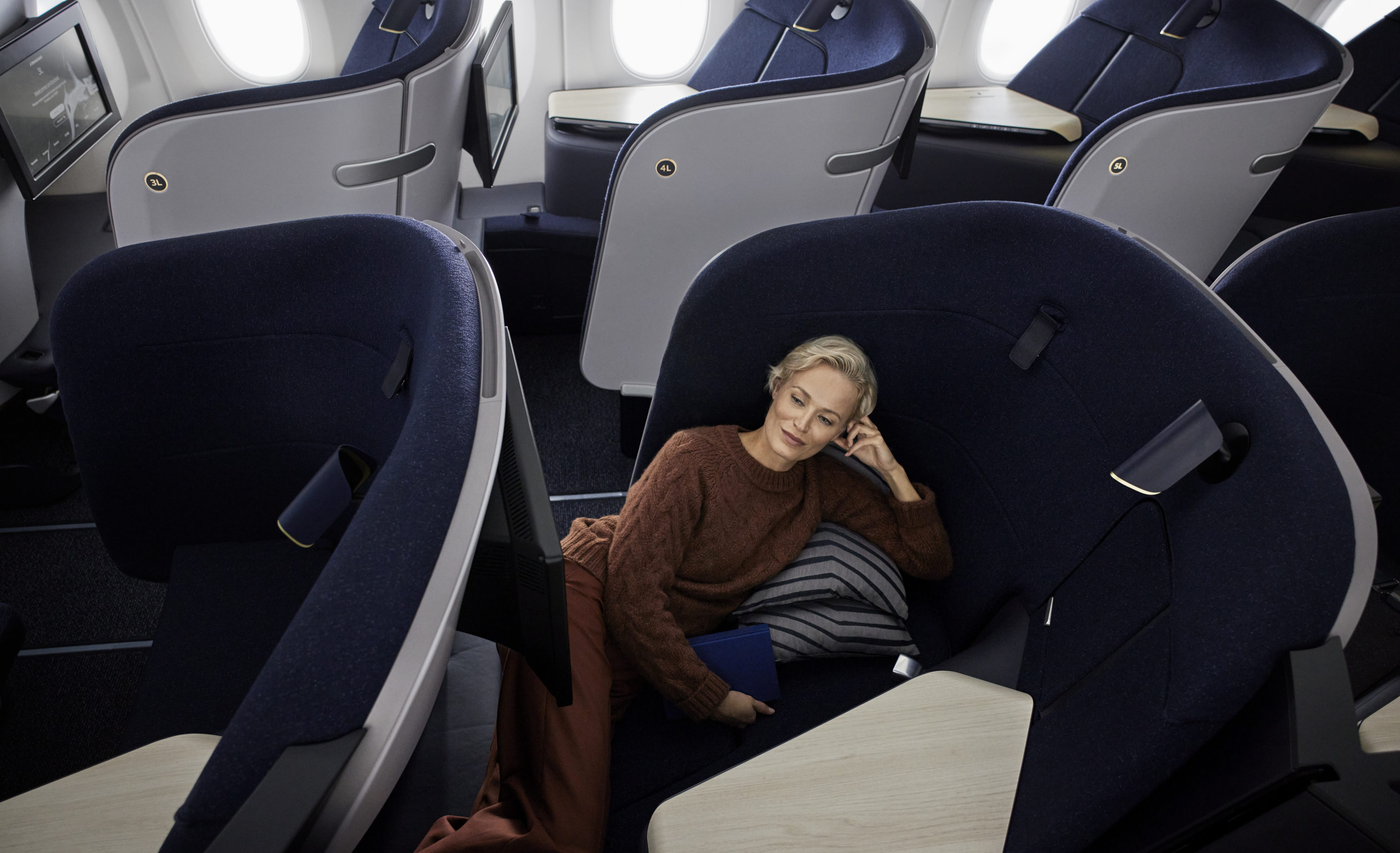 Finnair A350 Business Class Woman Relax