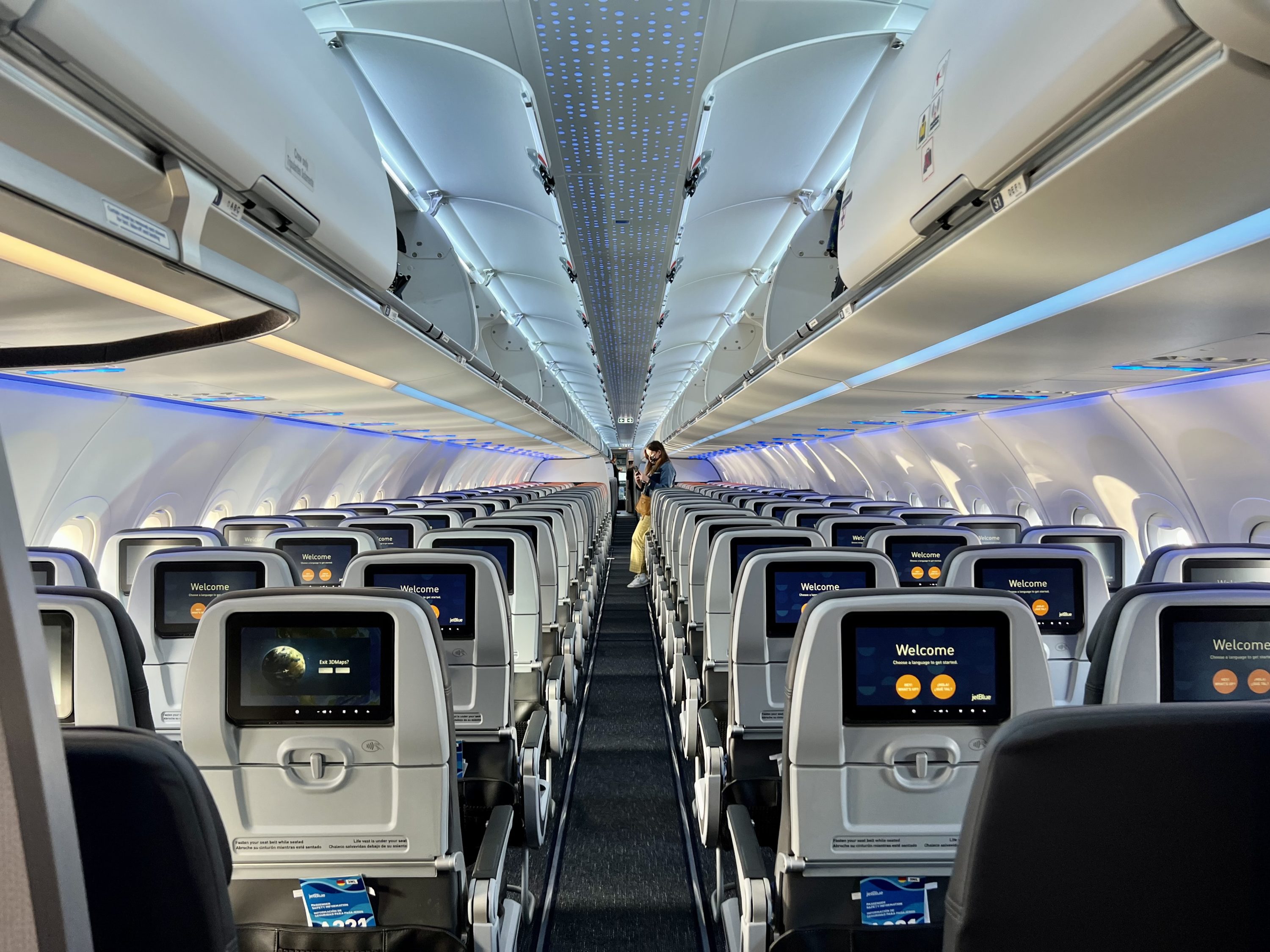 JetBlue Mint A321LR Core cabin from the back