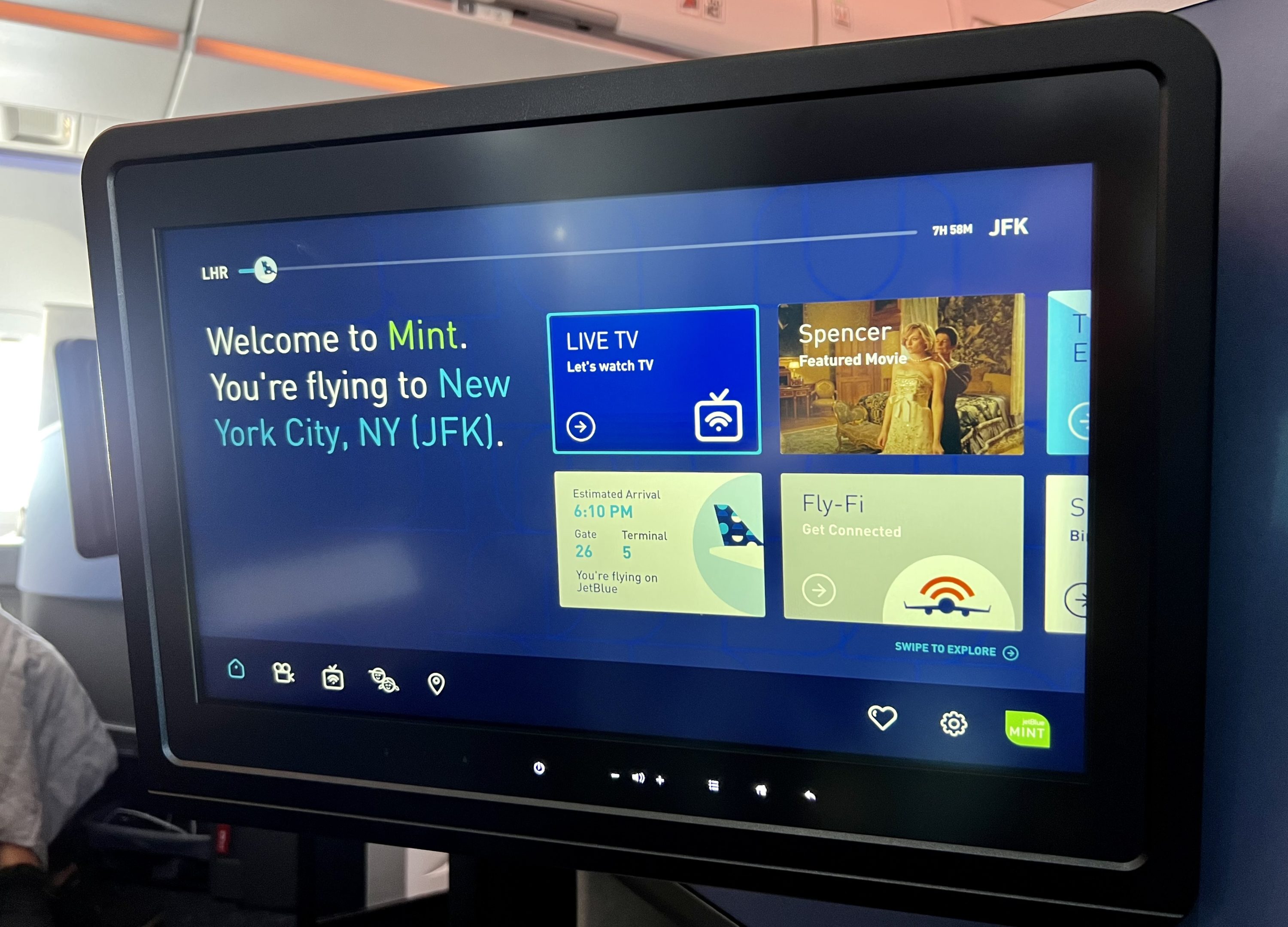 JetBlue Mint A321LR IFE screen