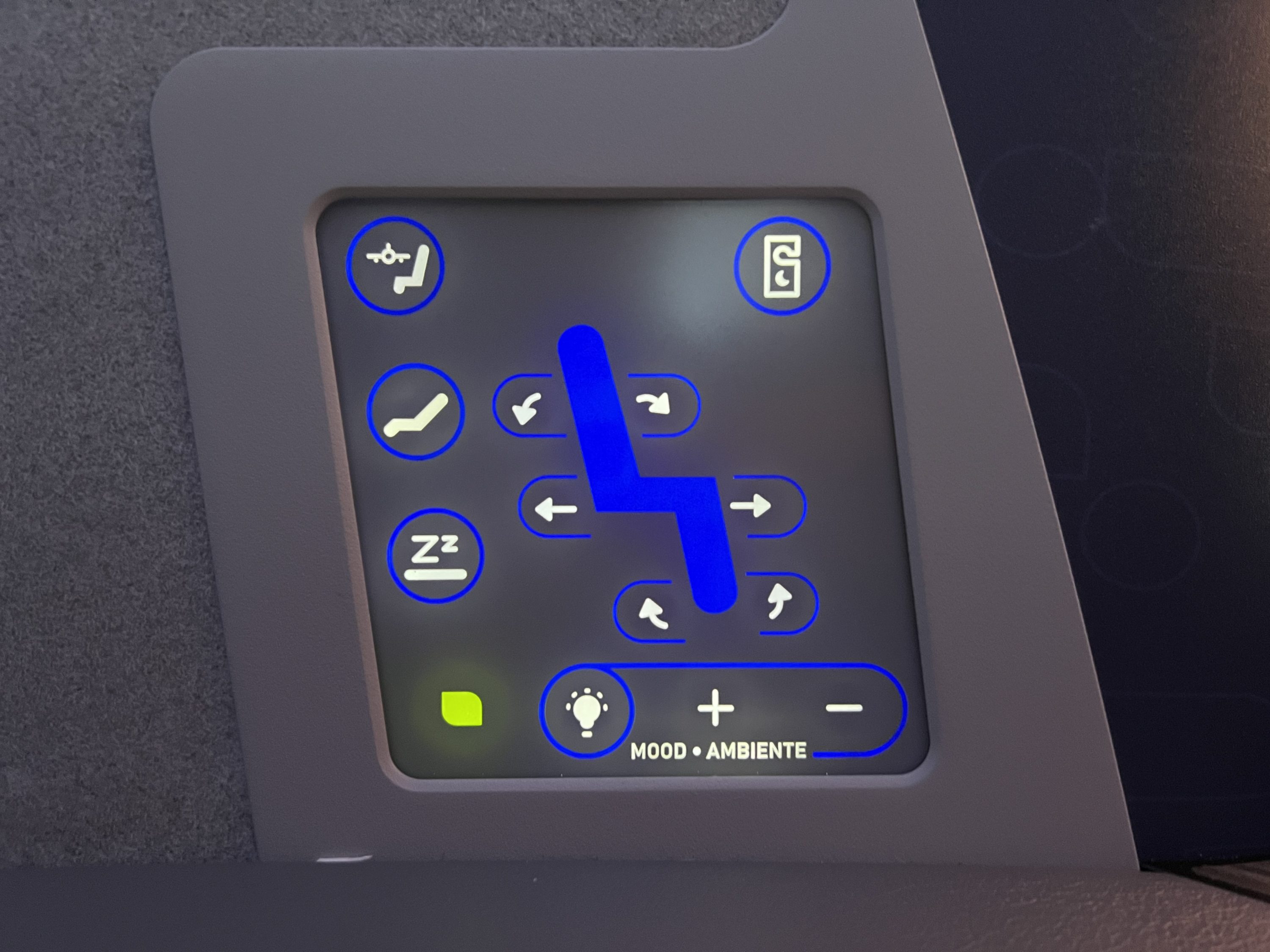 JetBlue Mint A321LR seat control close up