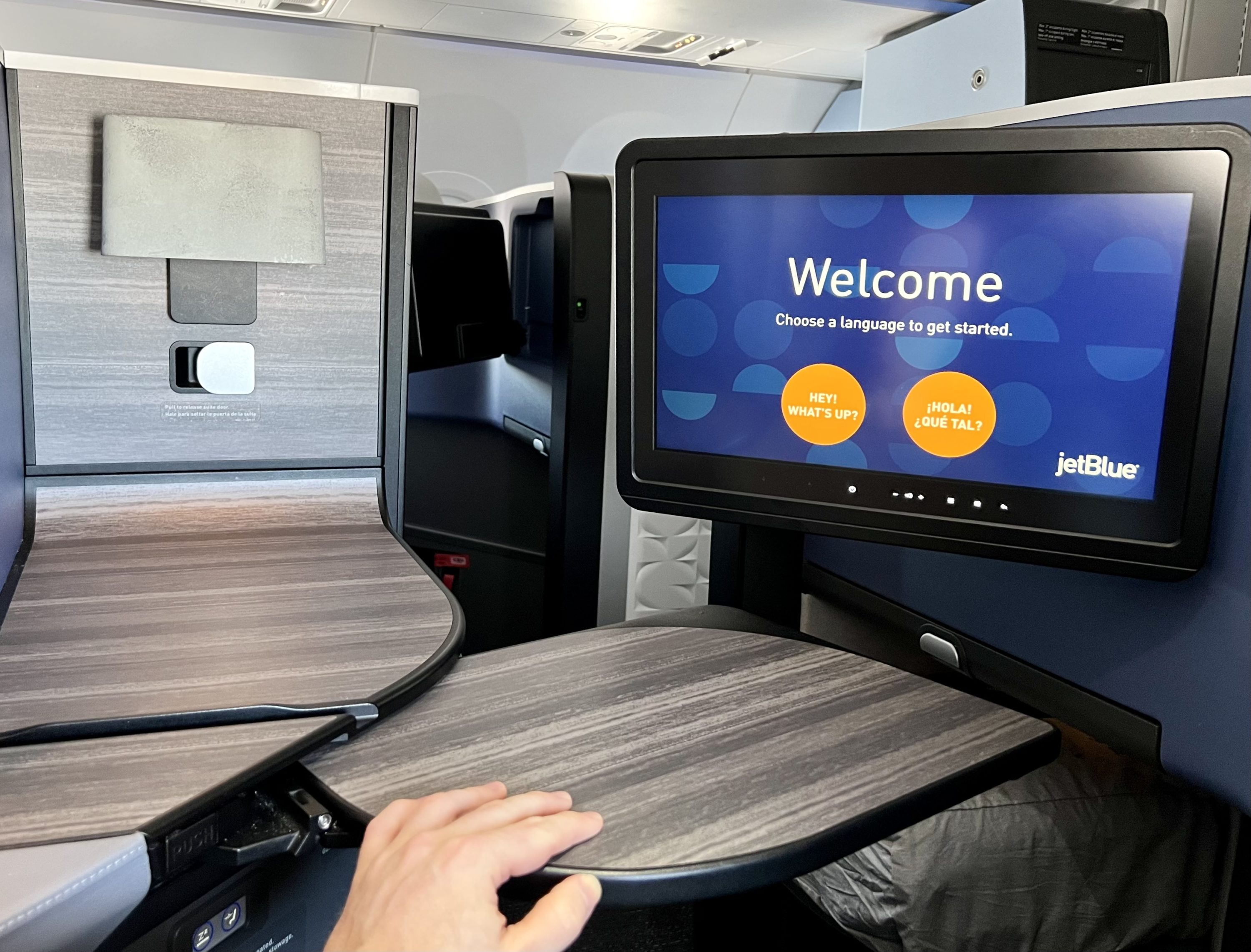 JetBlue Mint A321LR seat swivel table