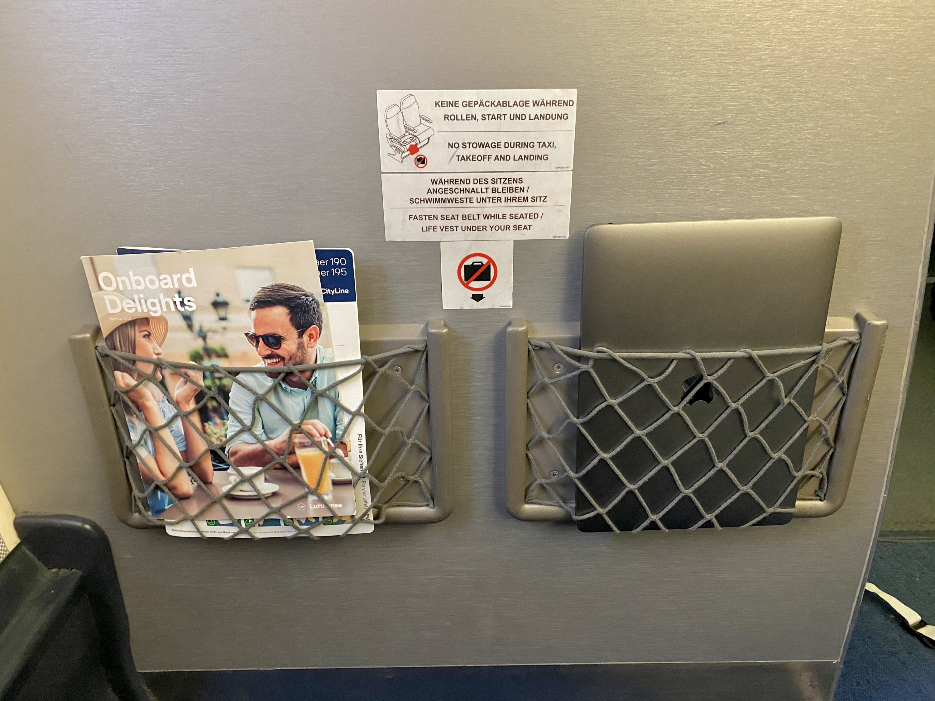 Lufthansa European business class Embraer E190 storage