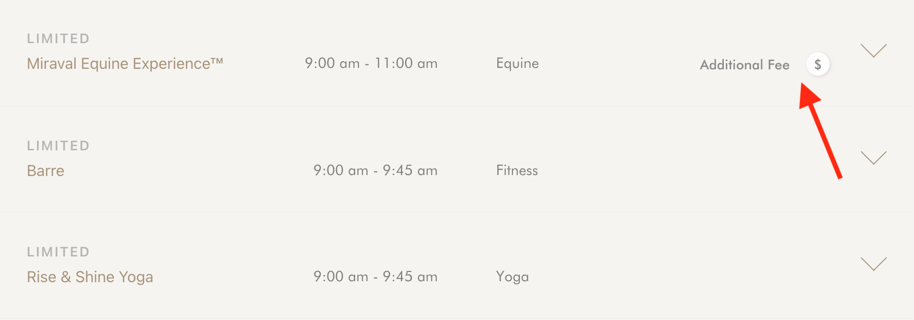 Miraval Daily Activity Calendar