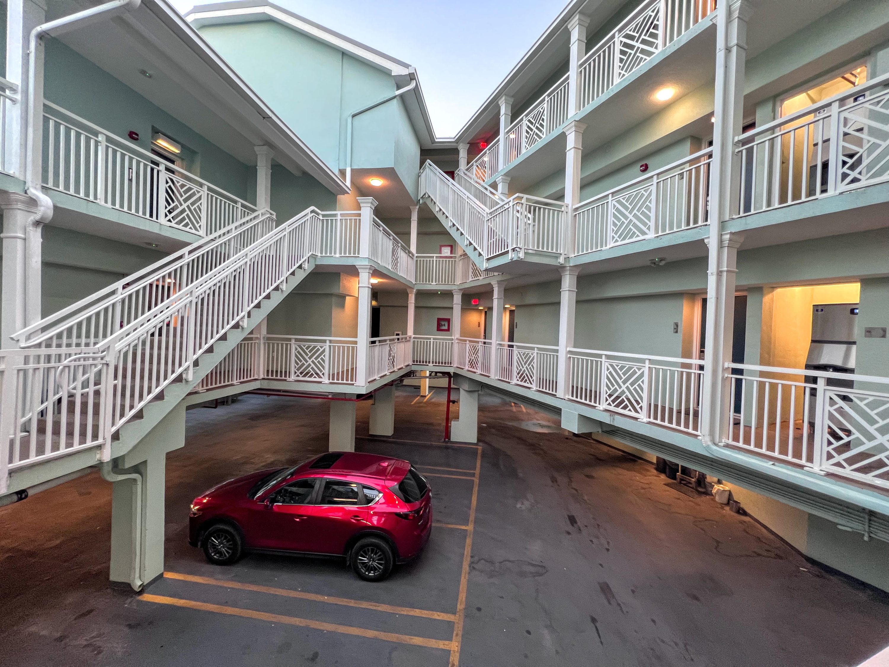 Outdoor hallways at The Reach