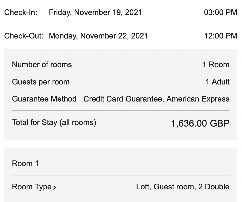 Marriott booking confirmation for London EDITION