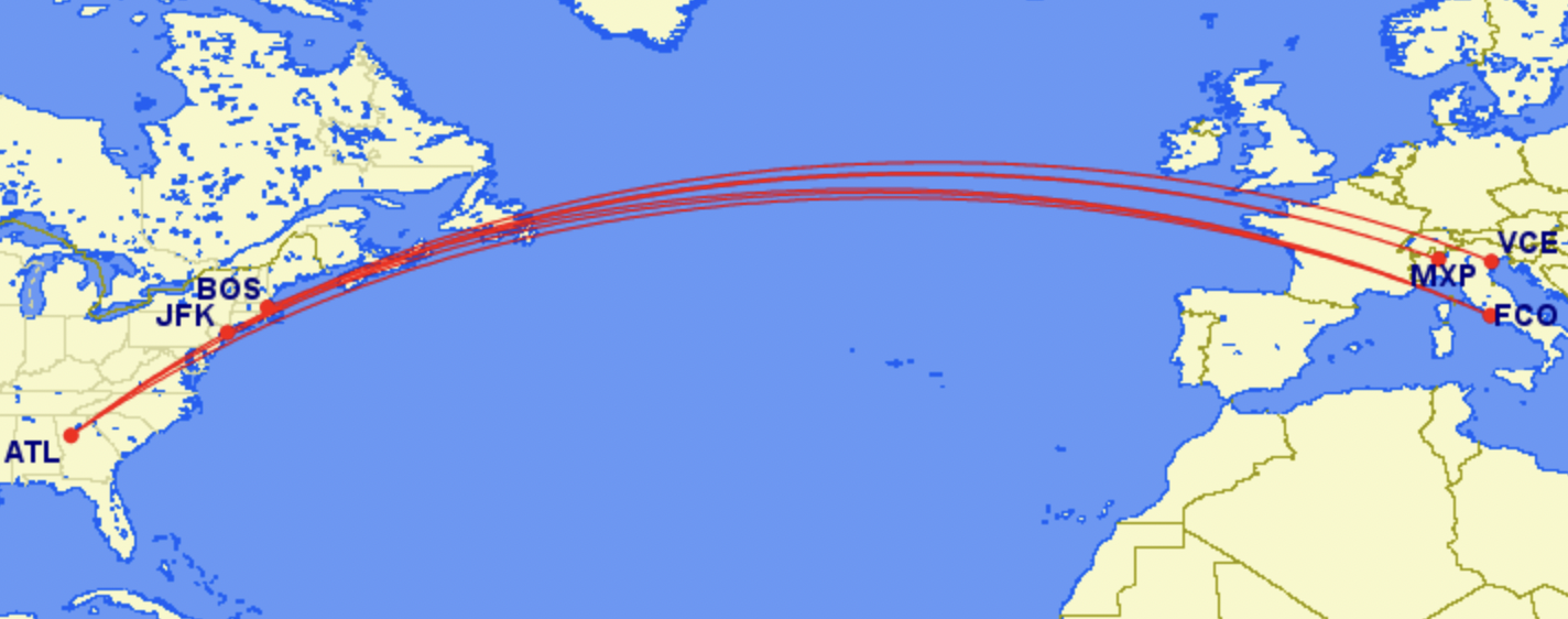 Delta's Italian route network