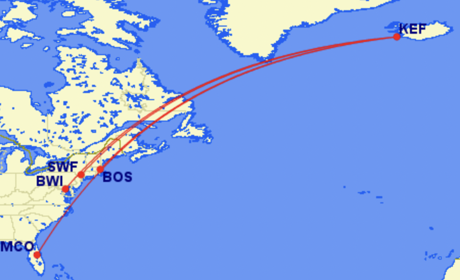 PLAY's routes from Iceland to the U.S.