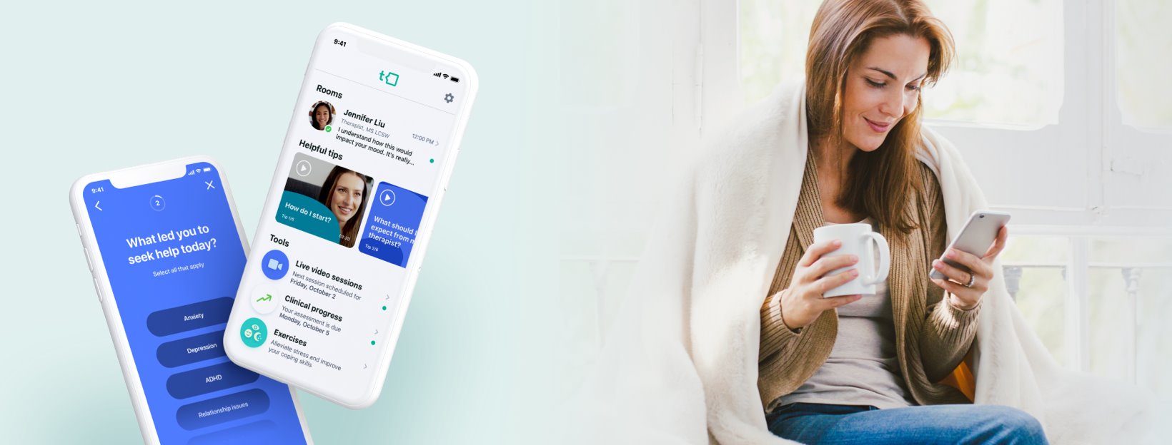 Talkspace app and woman