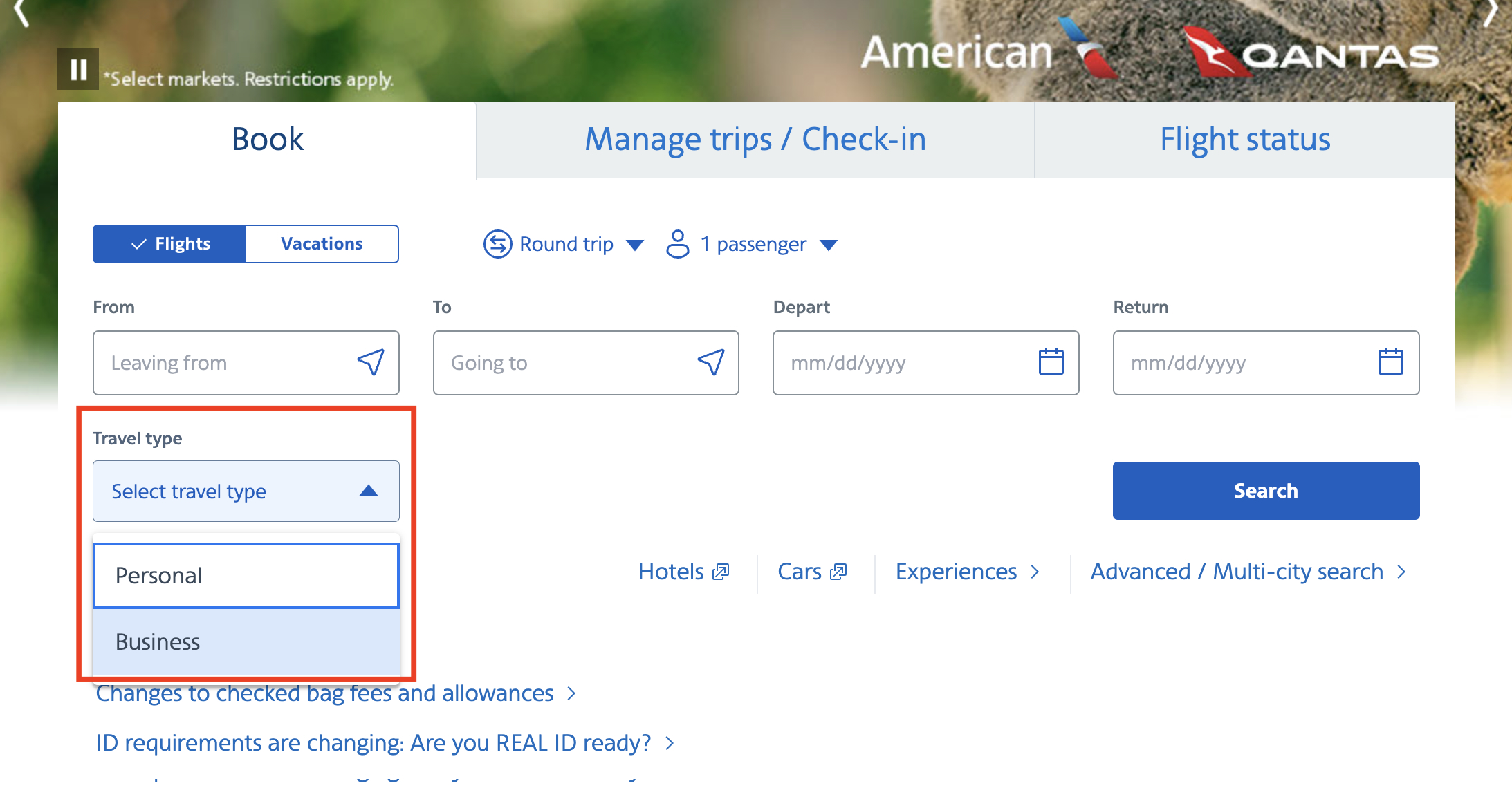 aadvantage business extra flight booking