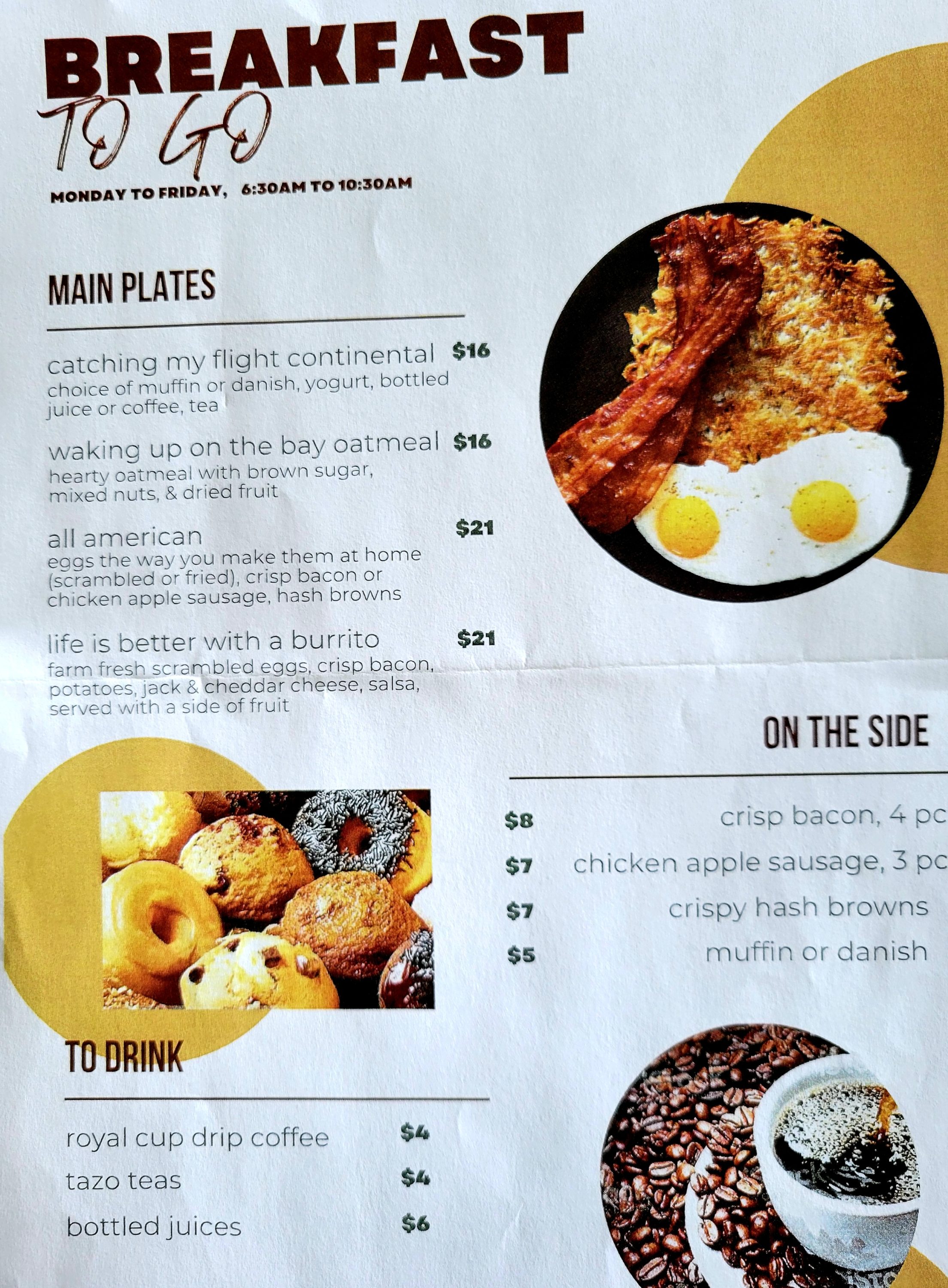 SFO Marriott Breakfast Menu