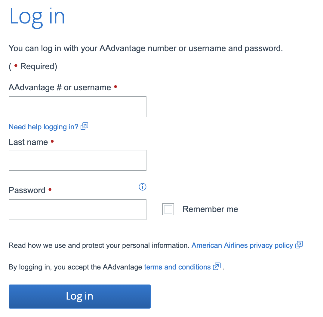 AA Login Screen AA Login Screen