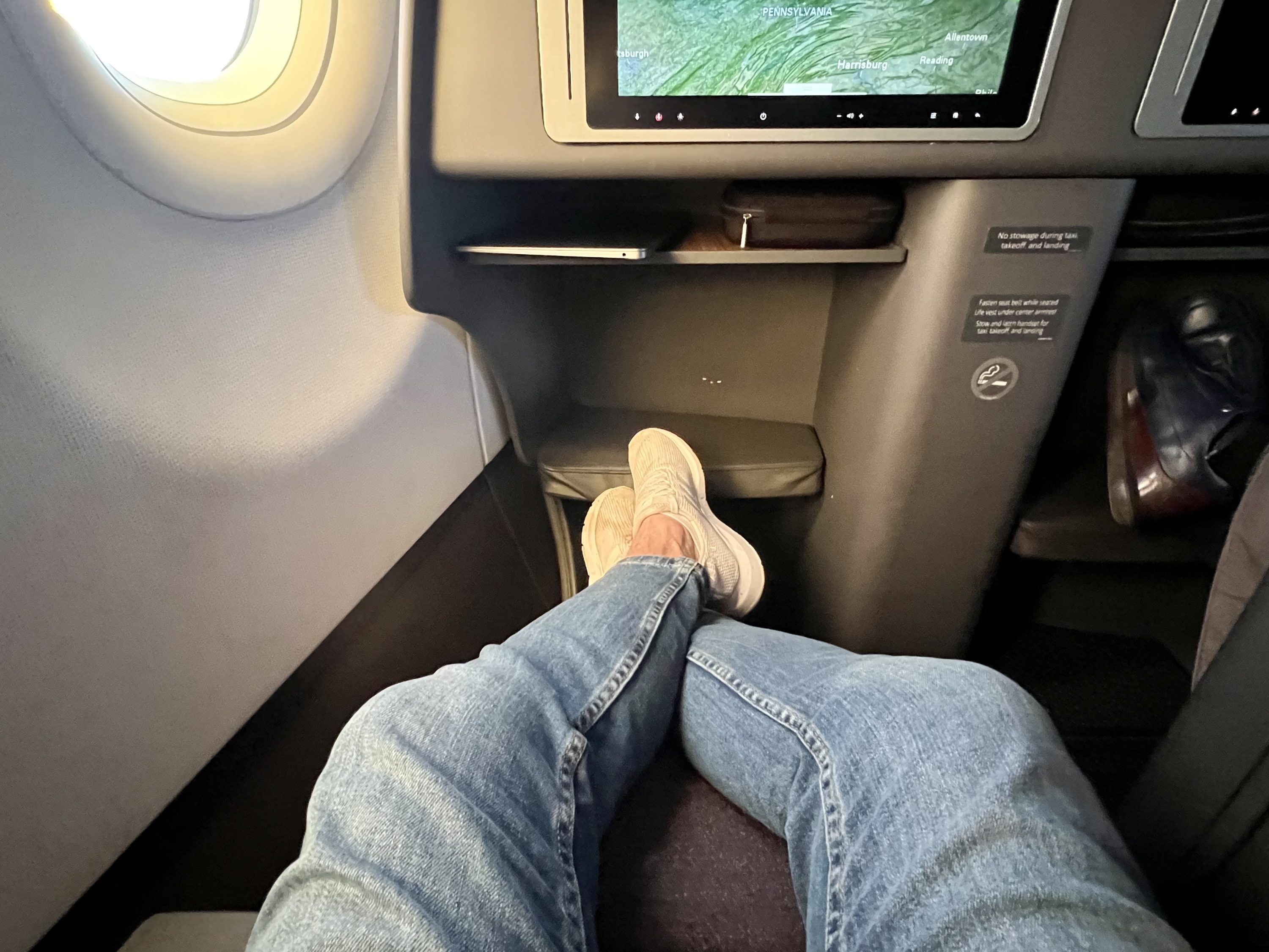 American Airlines A321T Flagship Business seat leg rest