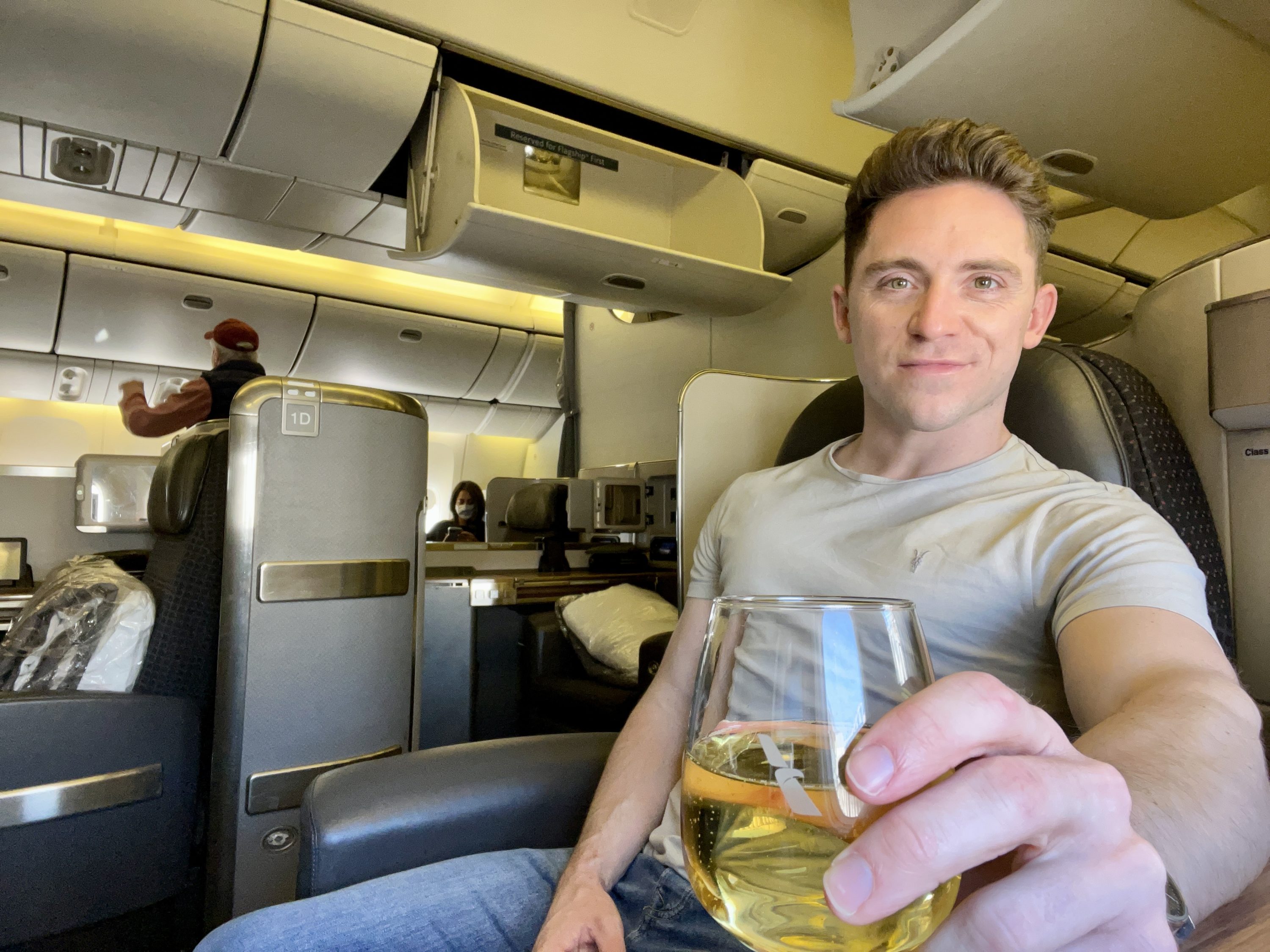 American Airlines Boeing 777 300 Flagship First cheers from seat 1A