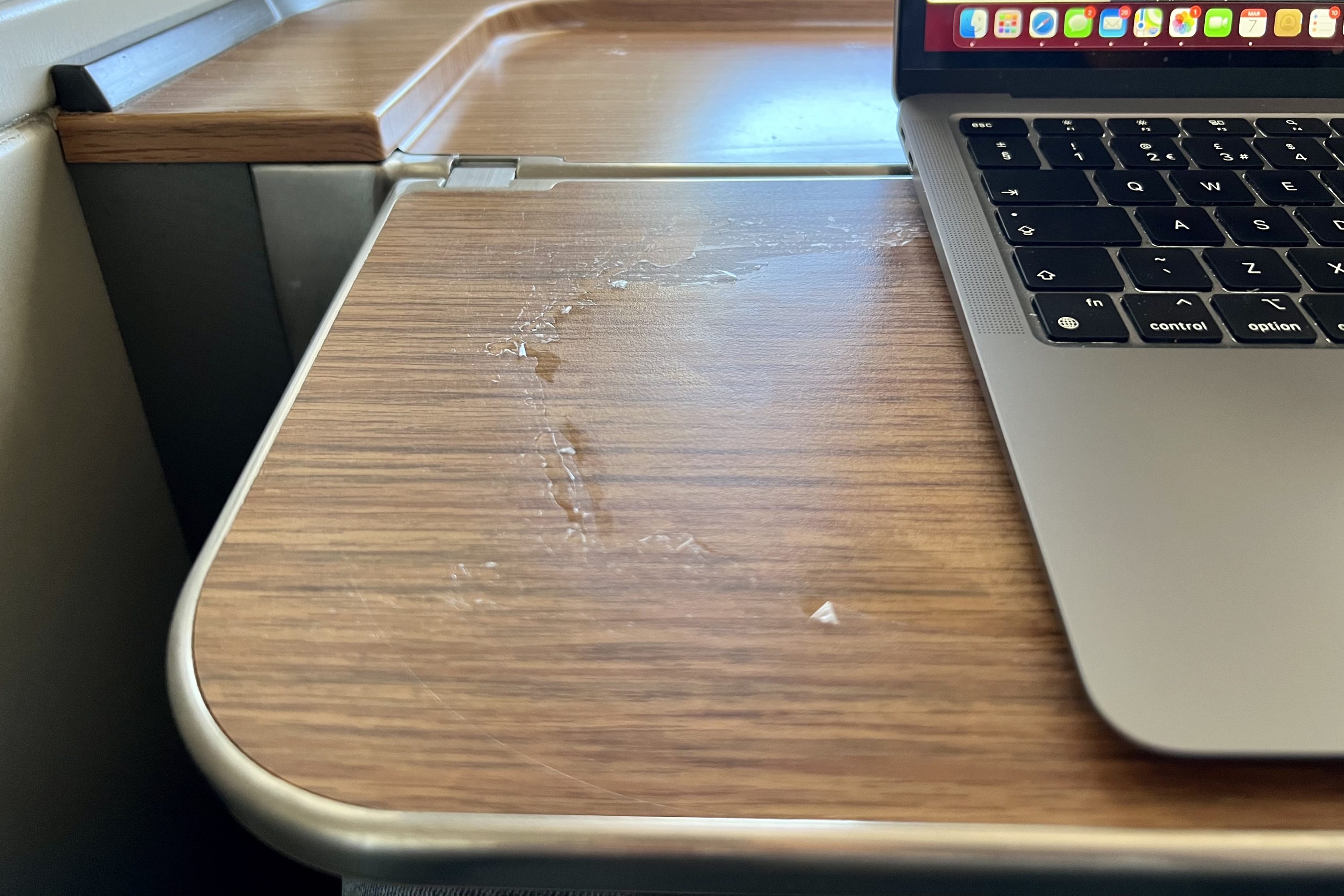 American Airlines Boeing 777 300 Flagship First seat 1A shoddy cleaning