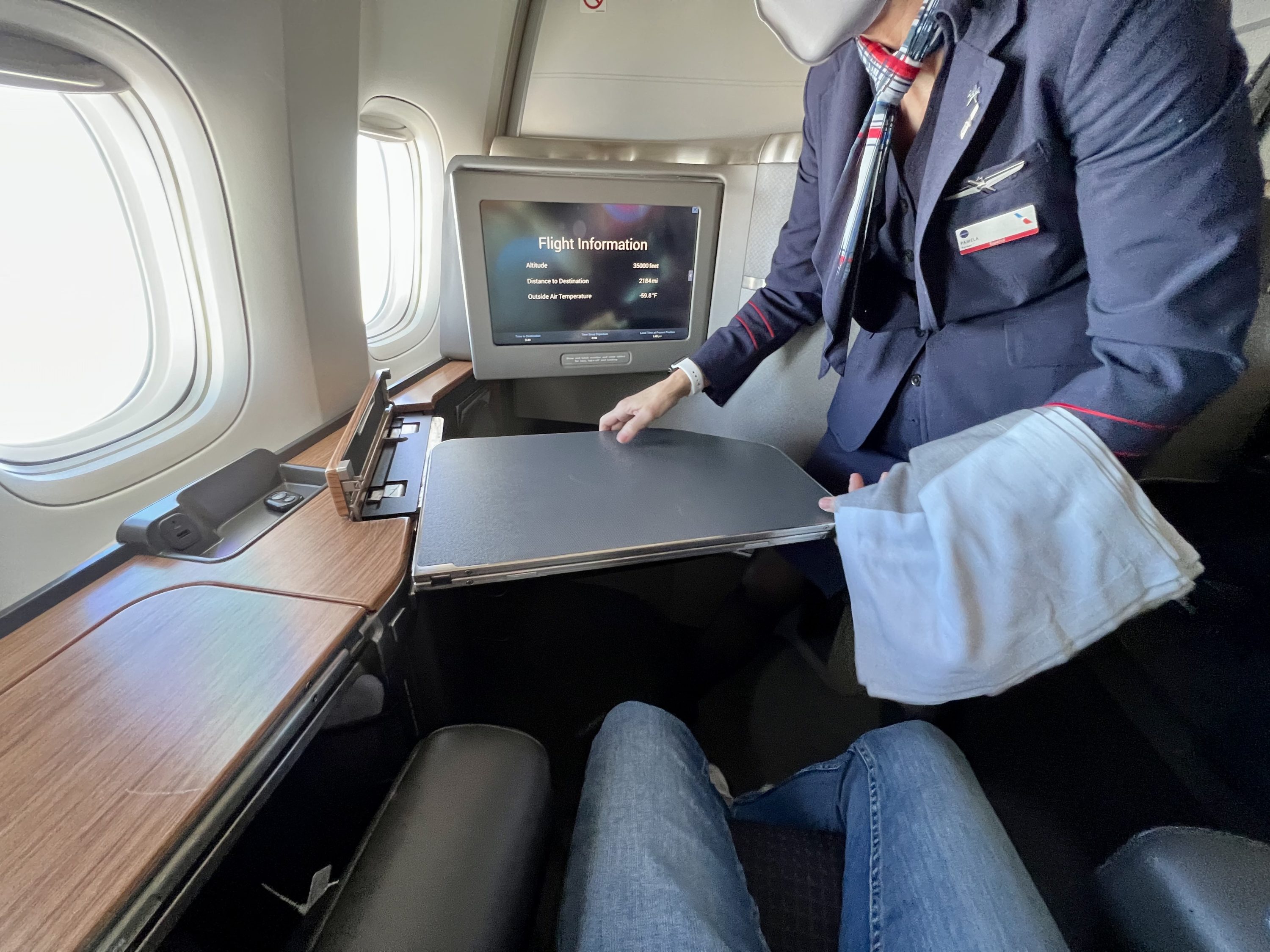 American Airlines Boeing 777 300 Flagship First table setting service