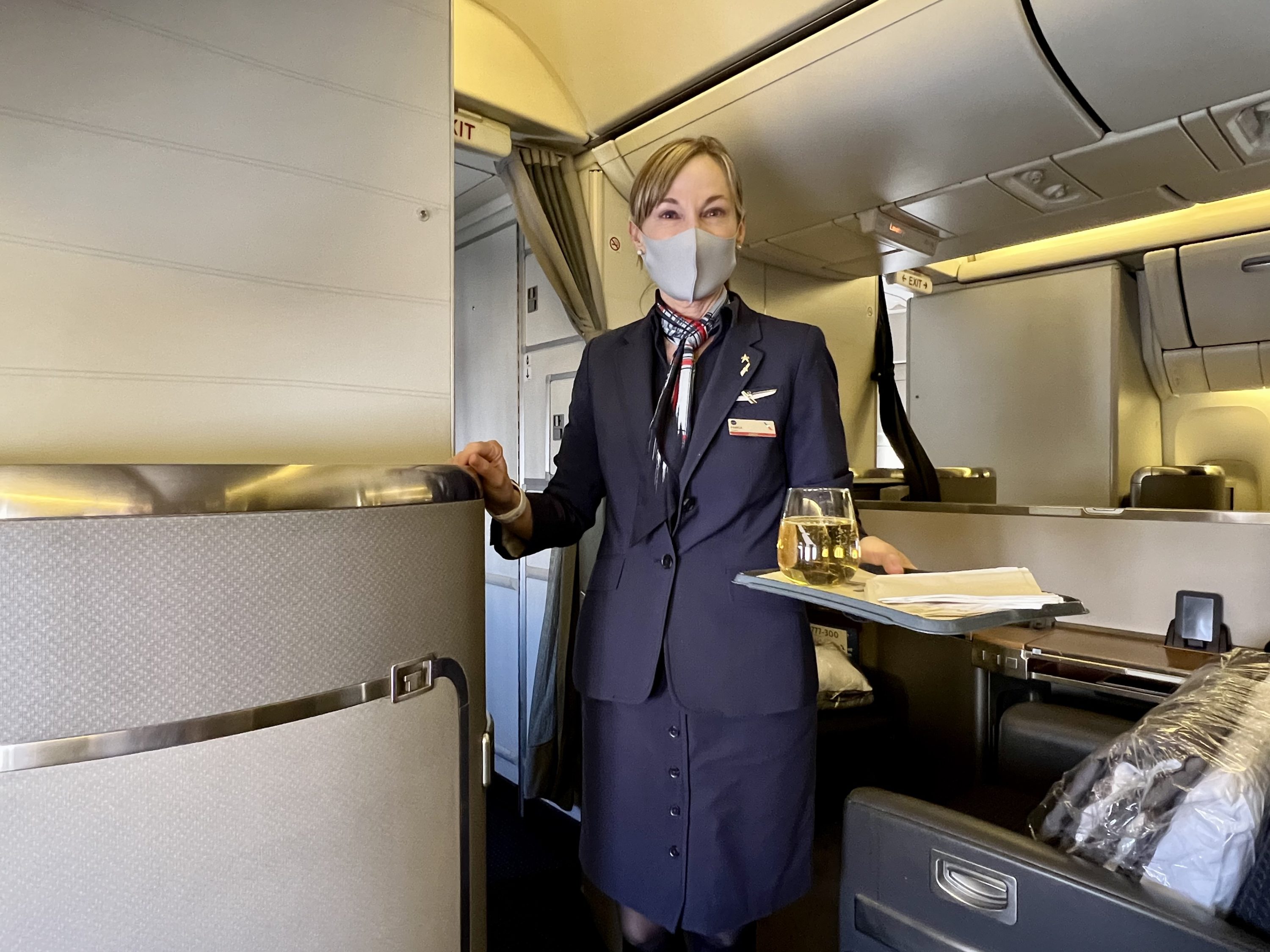 American Airlines Boeing 777 300 Flagship First welcome Champagne