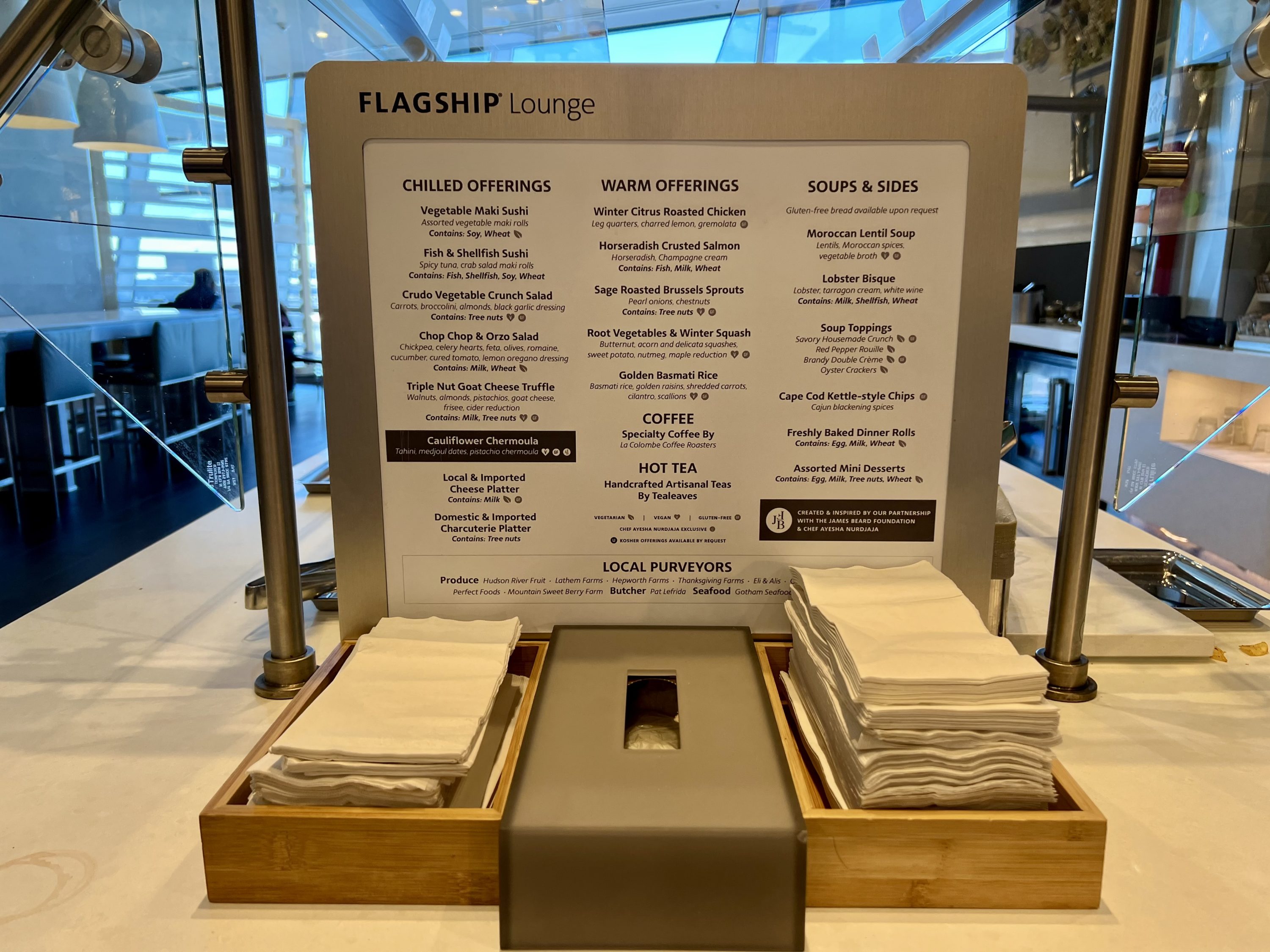 American Airlines Flagship Business JFK Flagship Lounge menu