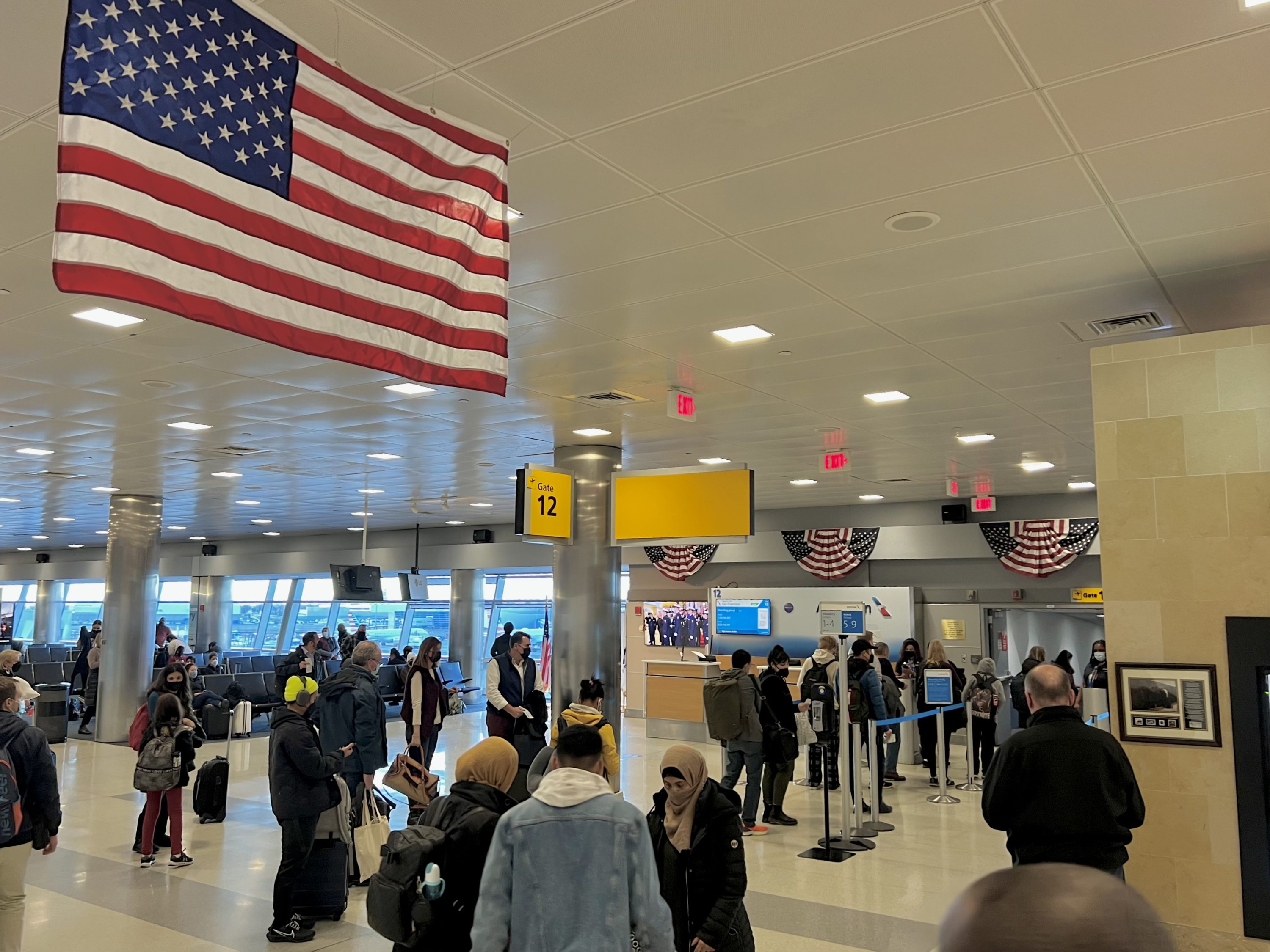 American Airlines Flagship Business boarding gate 12
