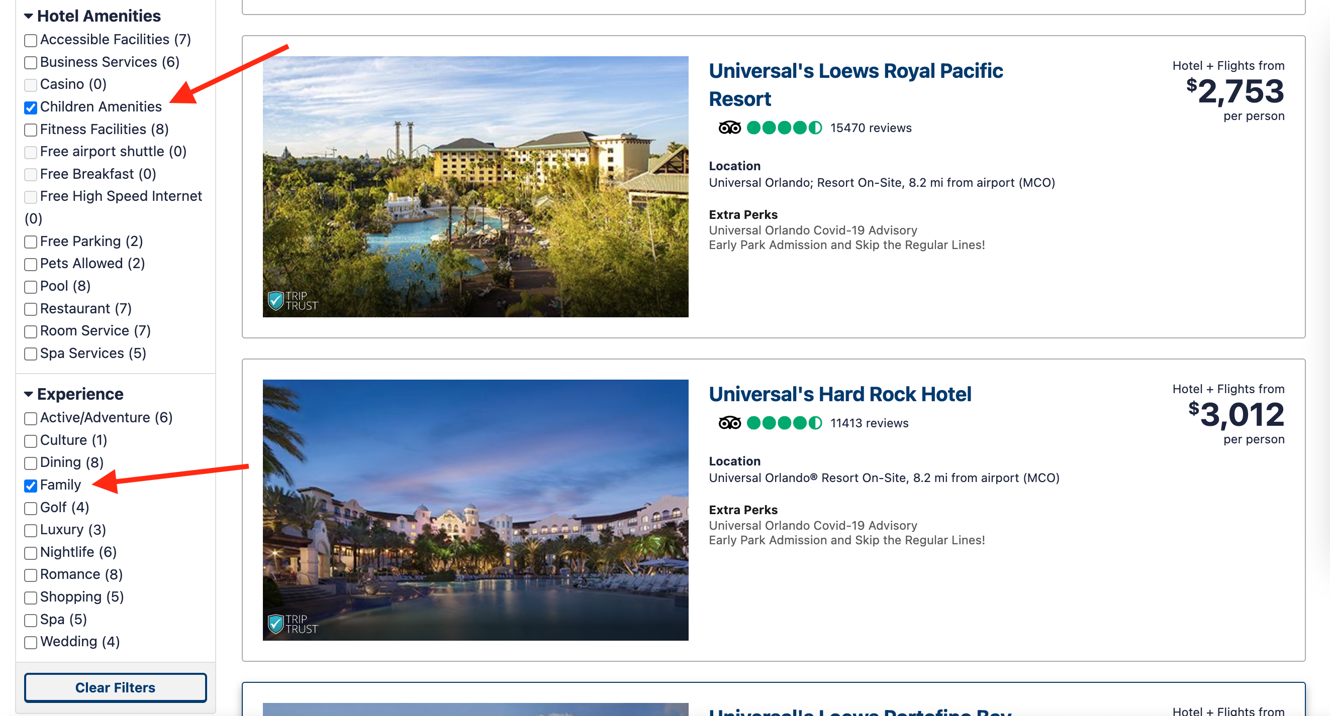 Apple Vacations family filtering options Apple Vacations family filtering options