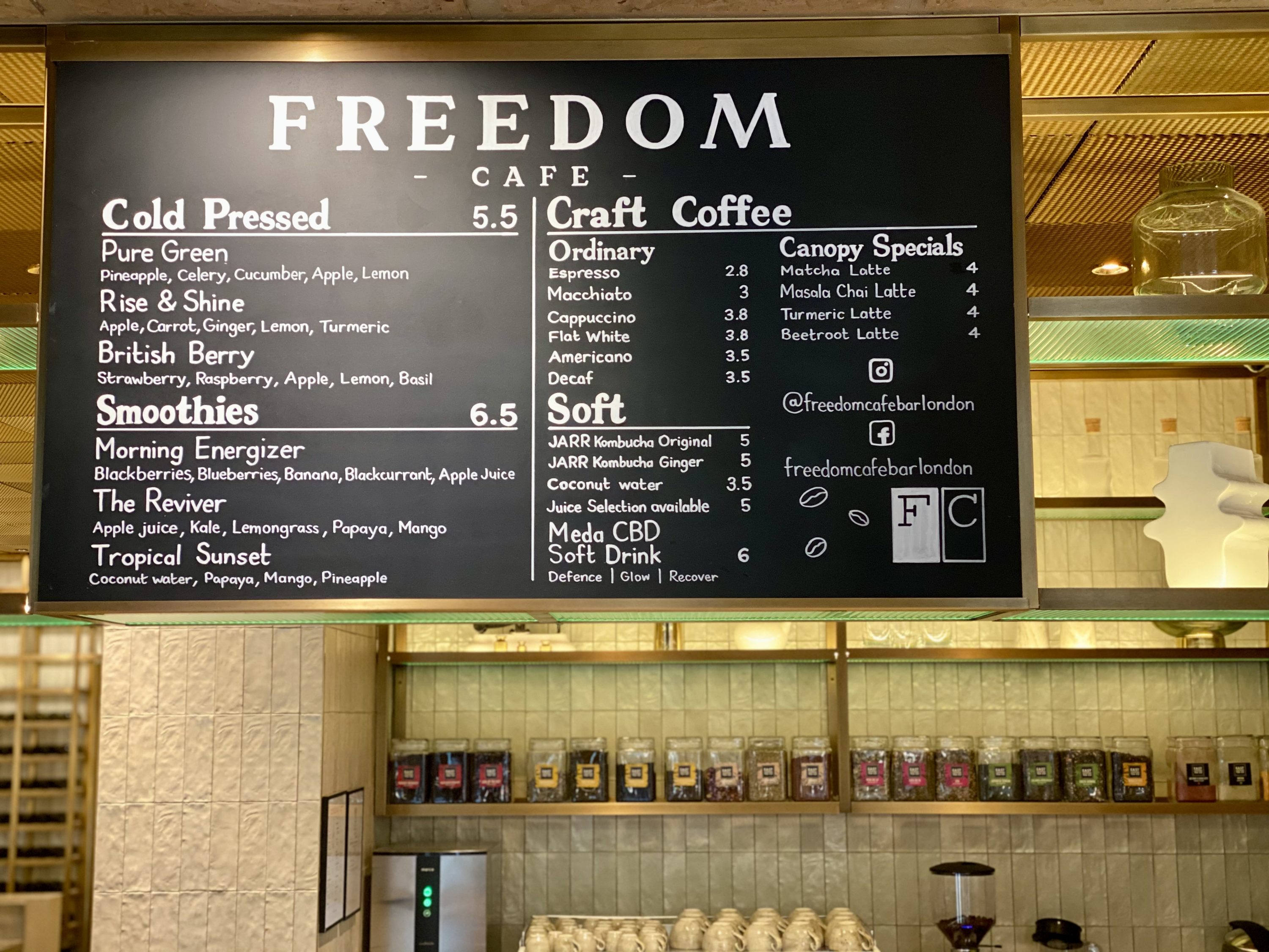 Canopy by Hilton London City Freedom Cafe menu