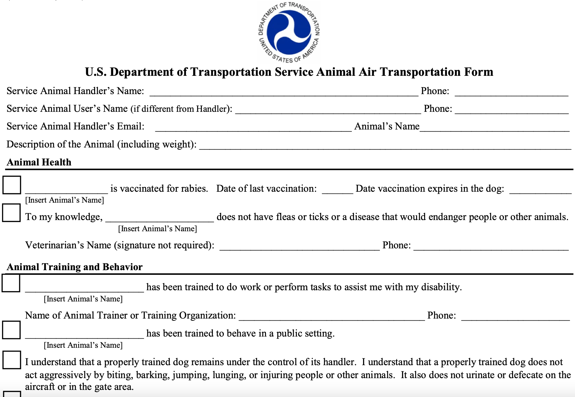 DOT Transport Form