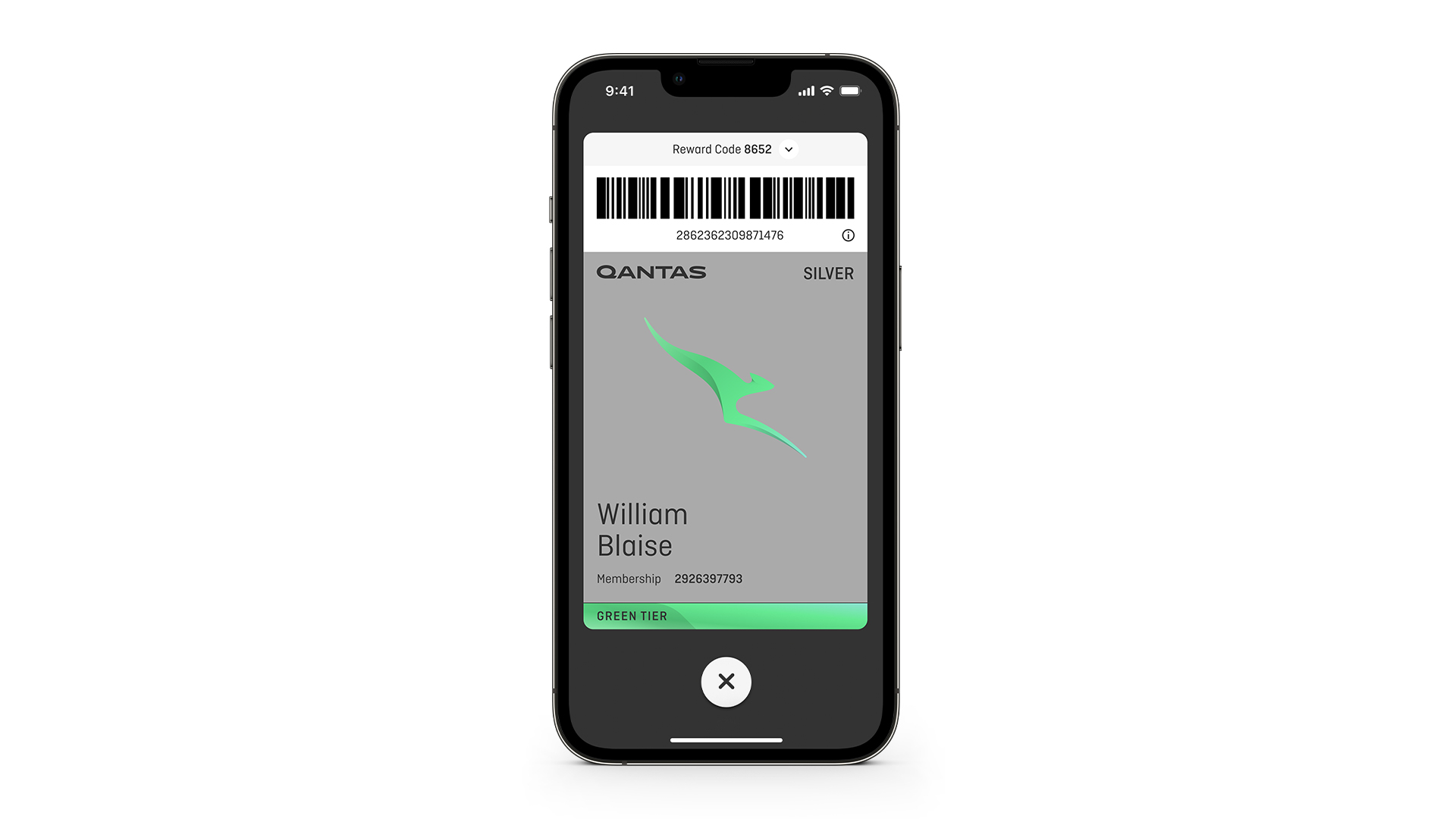 Qantas Green Tier membership screenshot