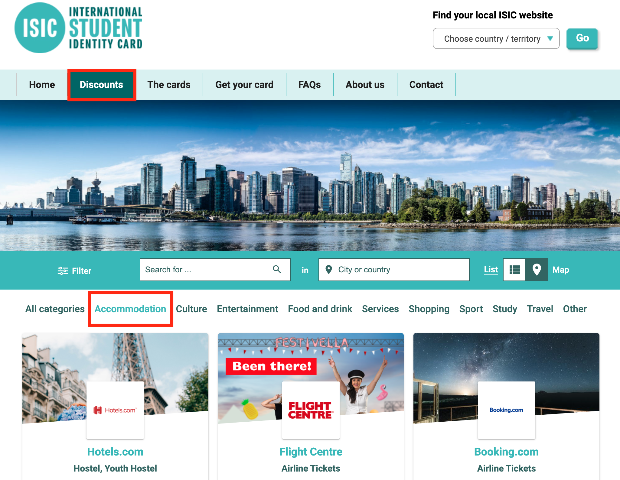 ISIC accommodation discounts