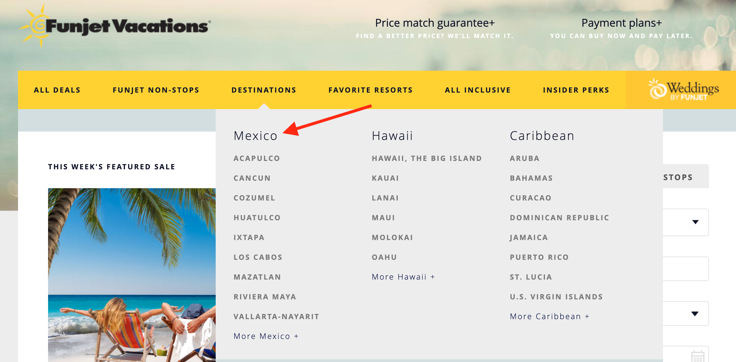 Mexico vacation search at Funjet Vacations
