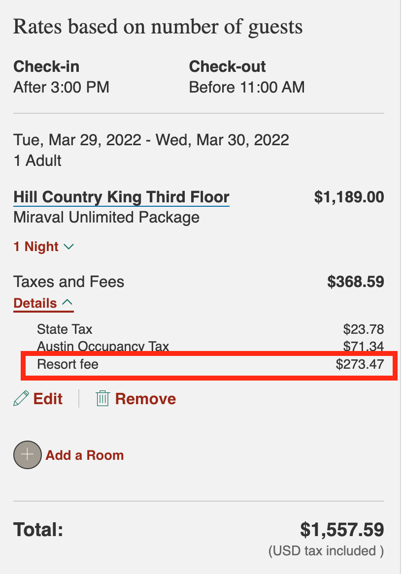 Miraval resort fee