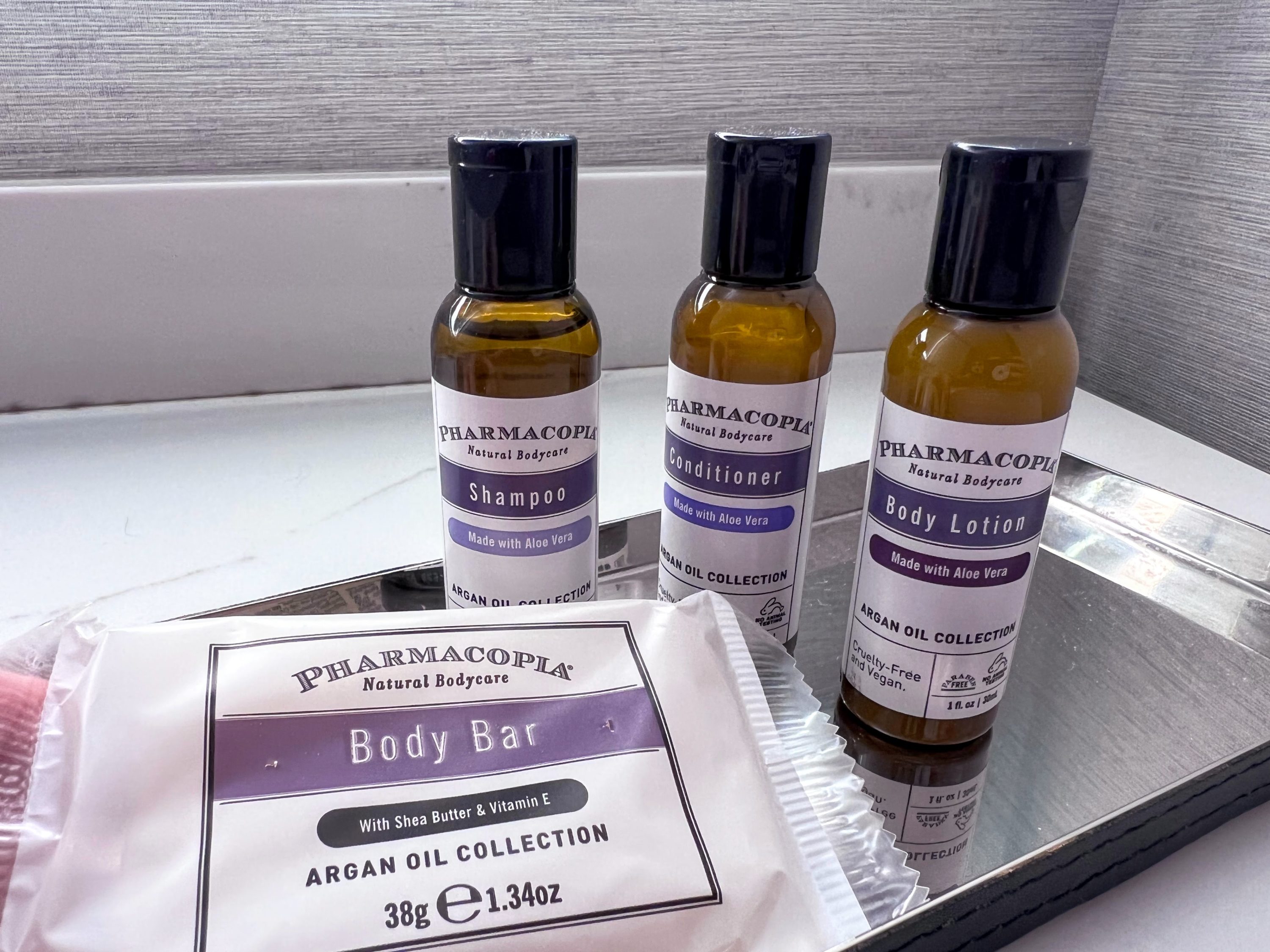 Hyatt Regency Deerfield Pharmacopia bath products close up