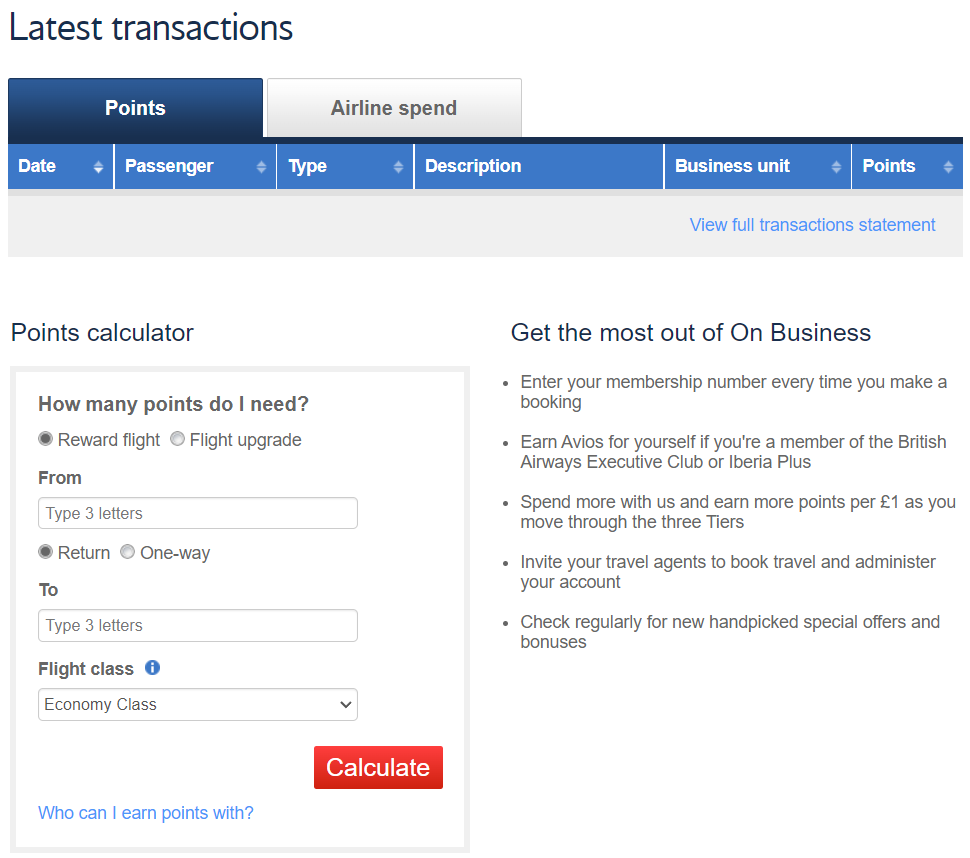 Points Calculator BA On Business