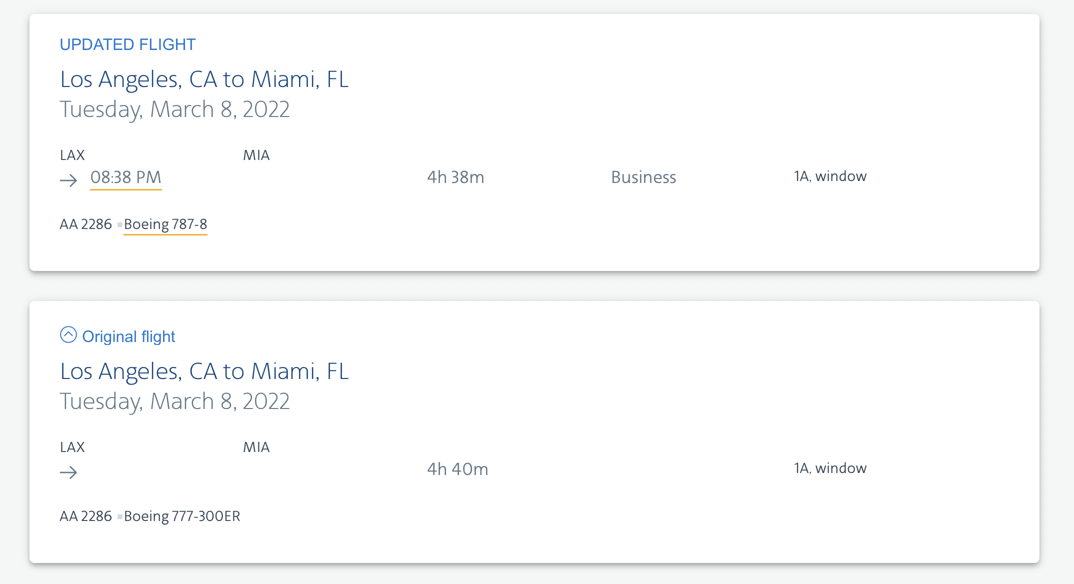 American Airlines flight change