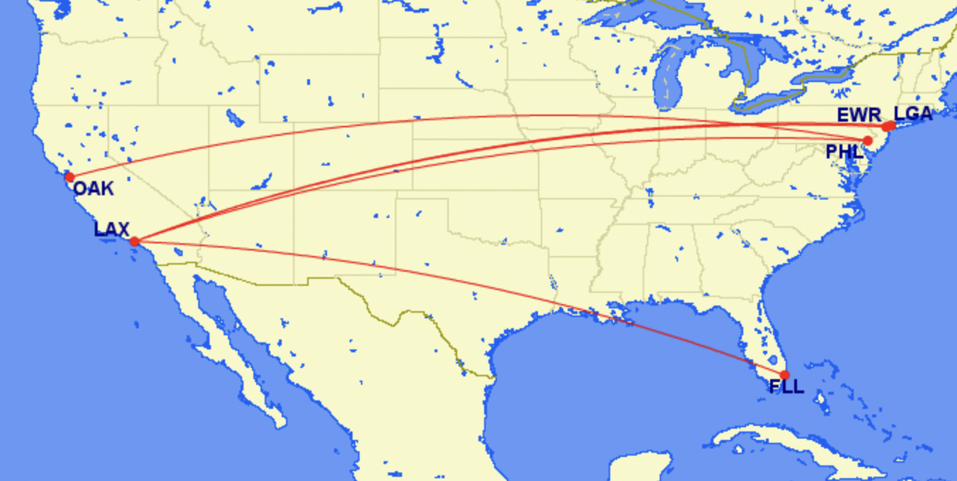 Spirit's transcontinental routes