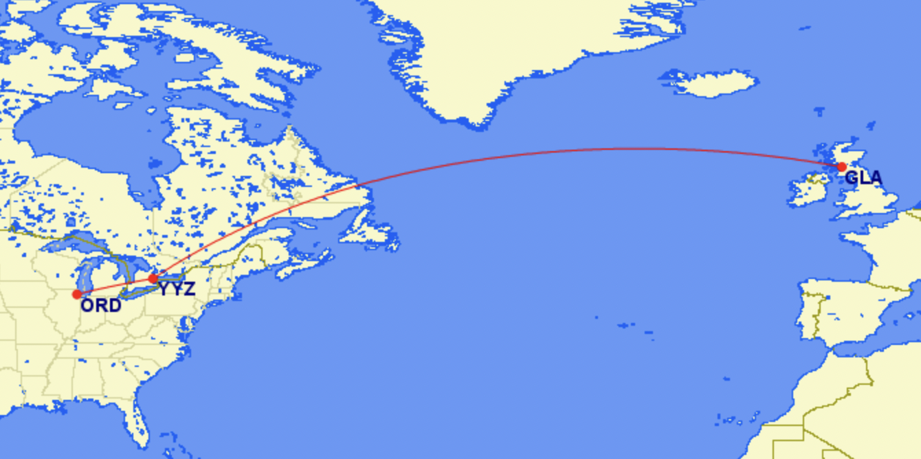 Chicago to Glasgow via Toronto with WestJet