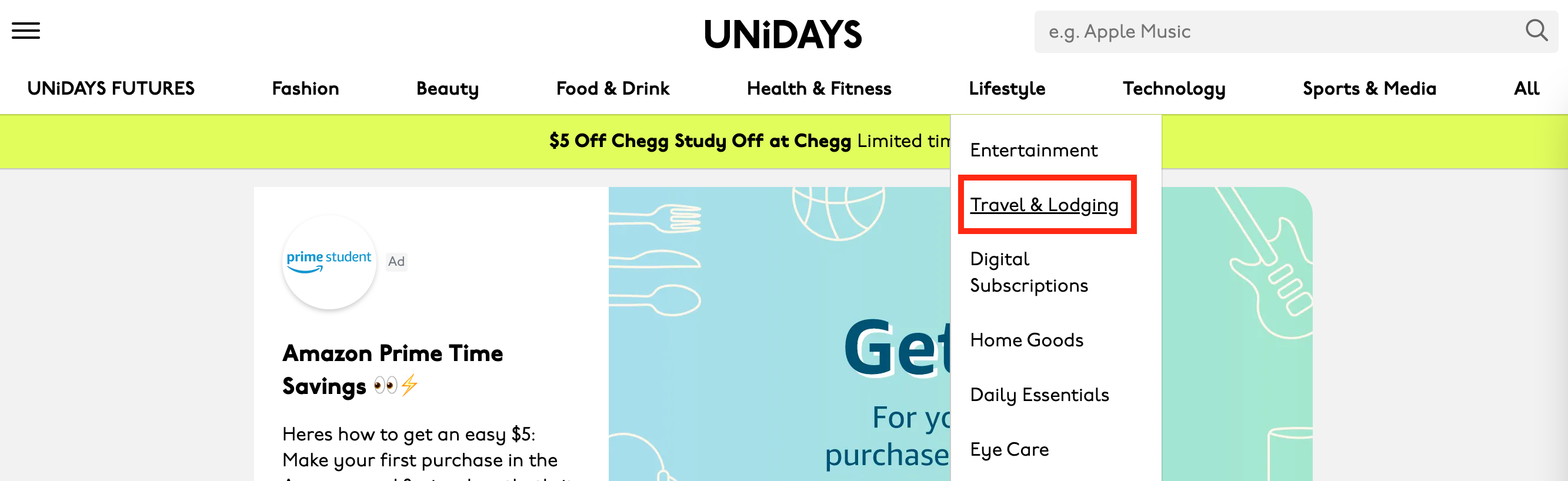Unidays travel section