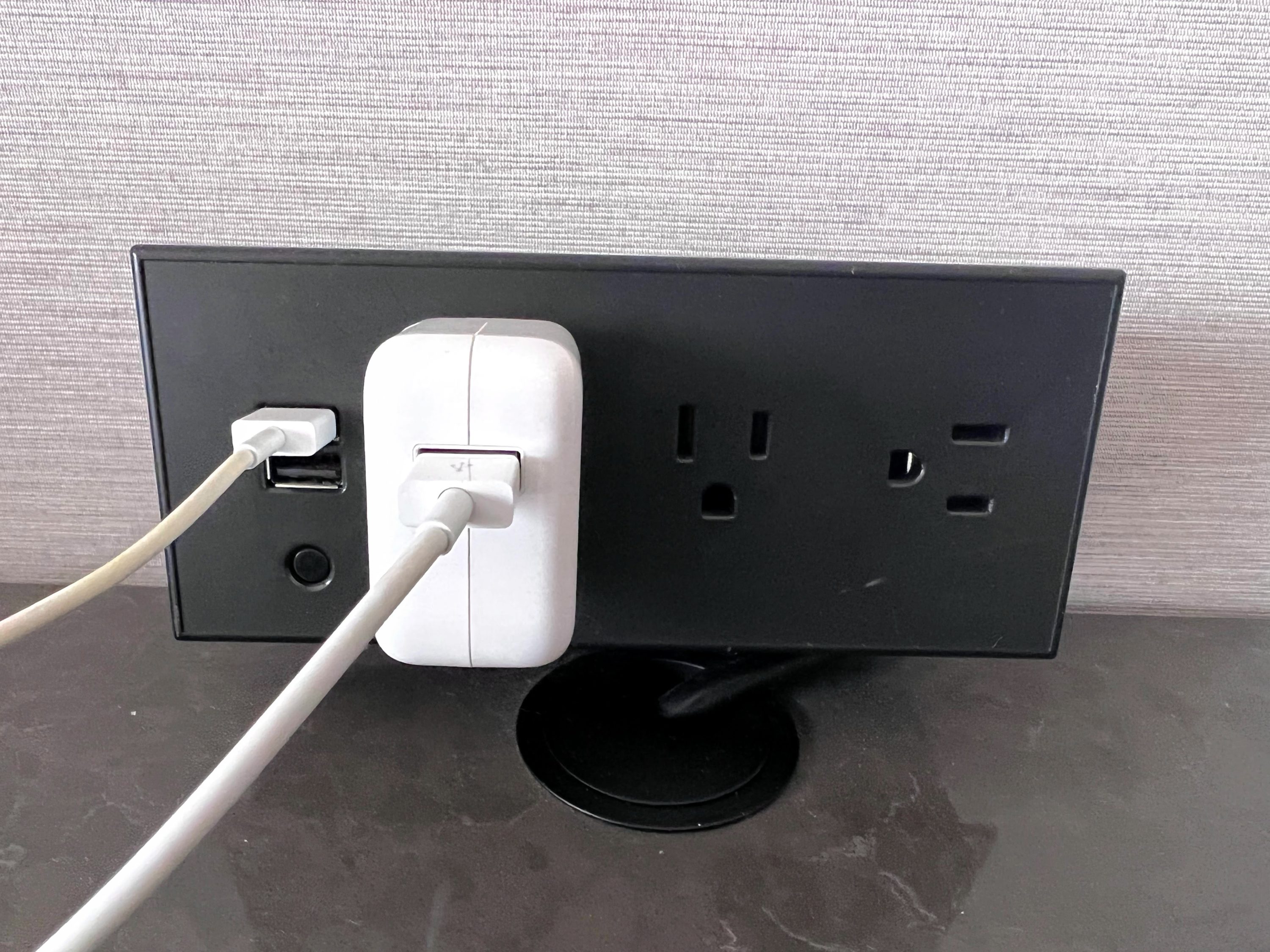 Hyatt Regency Deerfield plugs by the bed