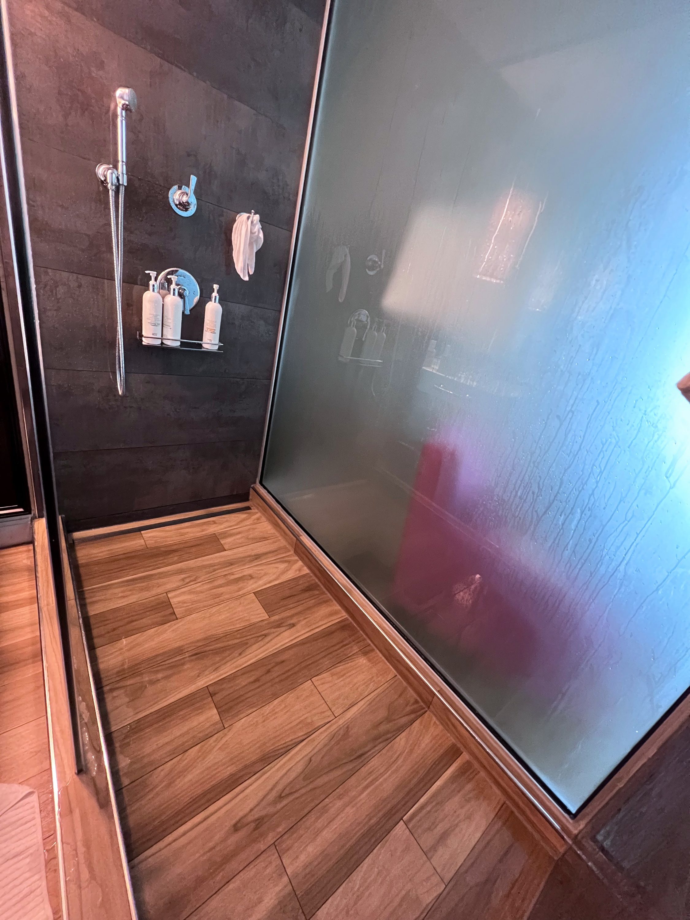 1 king oceanview room shower at Kimpton Seafire
