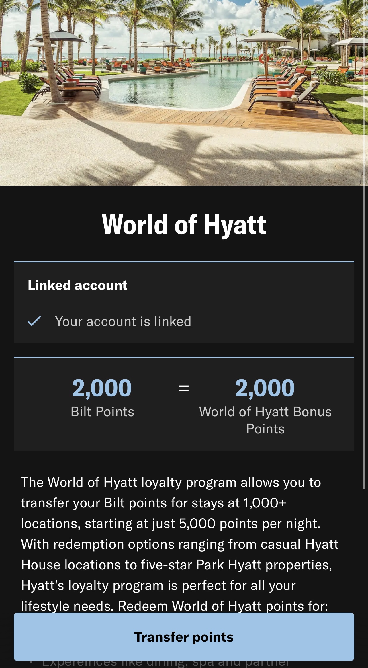 Bilt Hyatt Transfer Screen