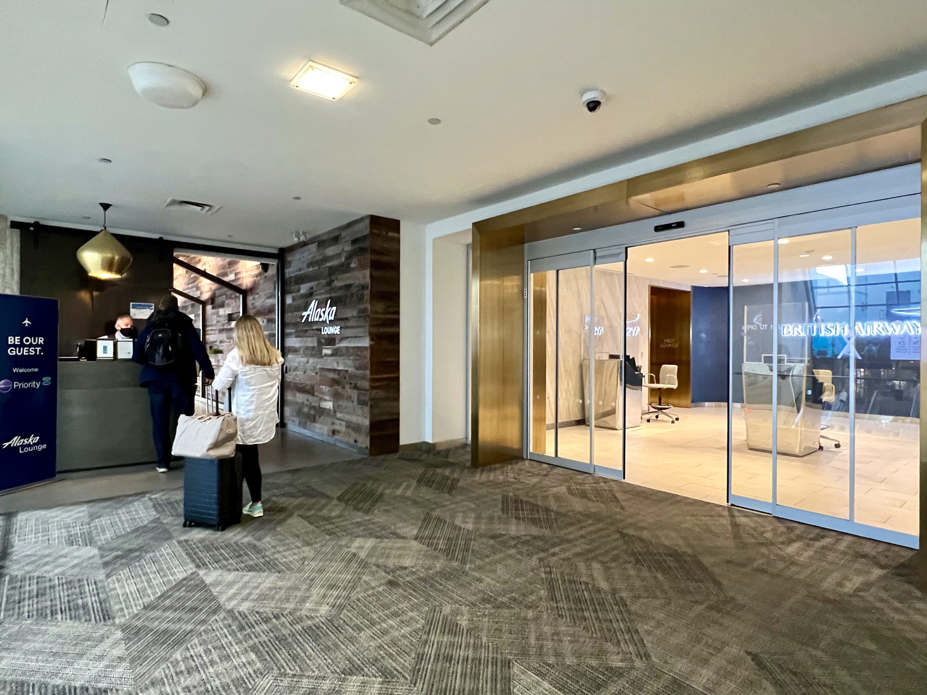 British Airways Boeing 777 300 Club Suite JFK Galleries Lounge entrance