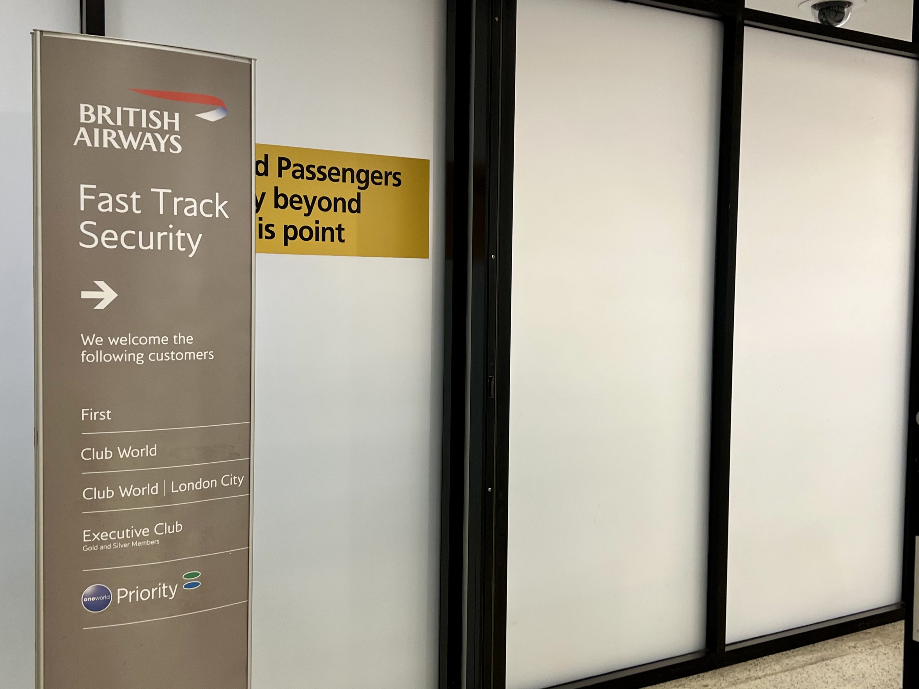 British Airways Boeing 777 300 Club Suite JFK fast track security sign