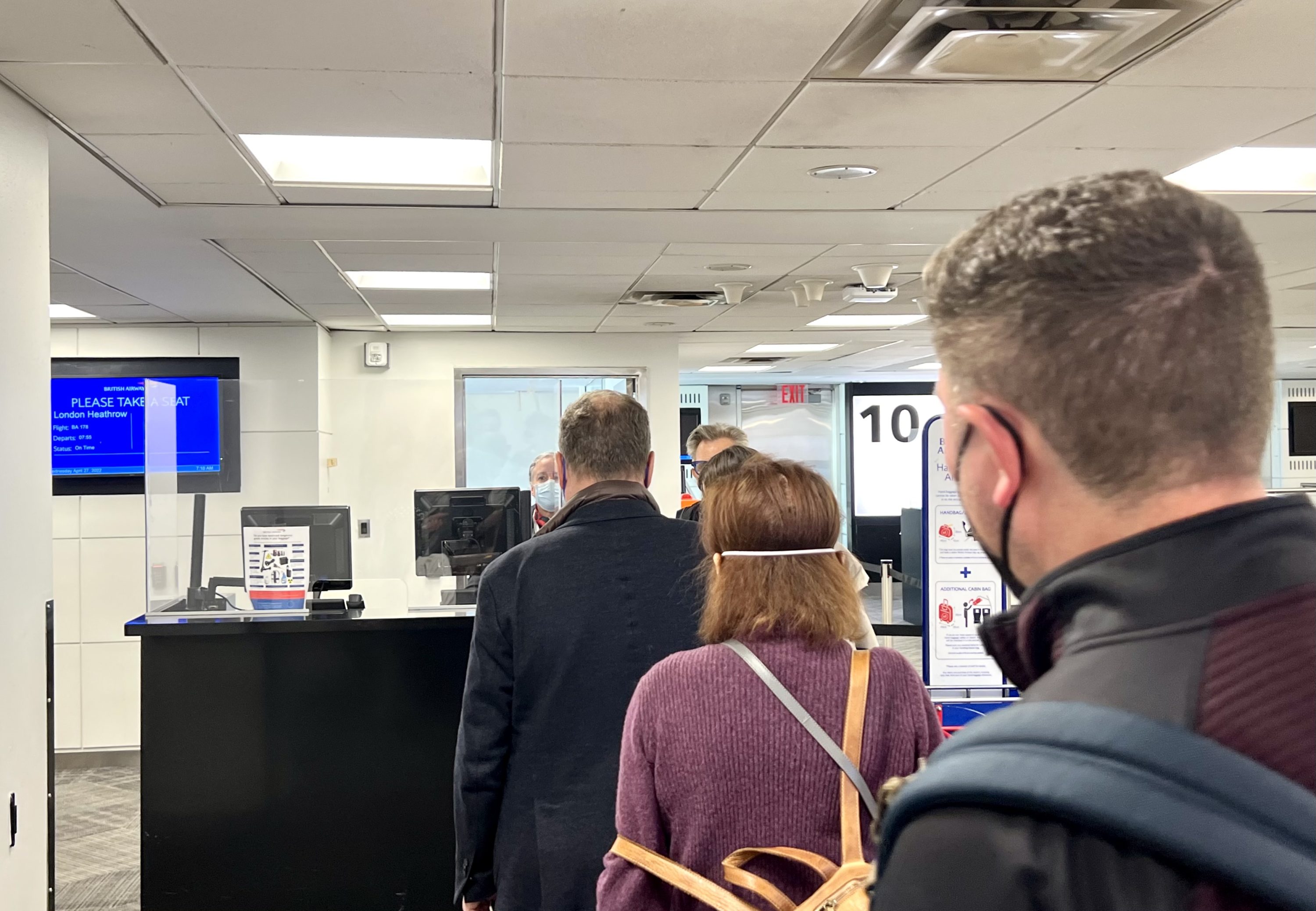British Airways Boeing 777 300 Club Suite JFK gate queue