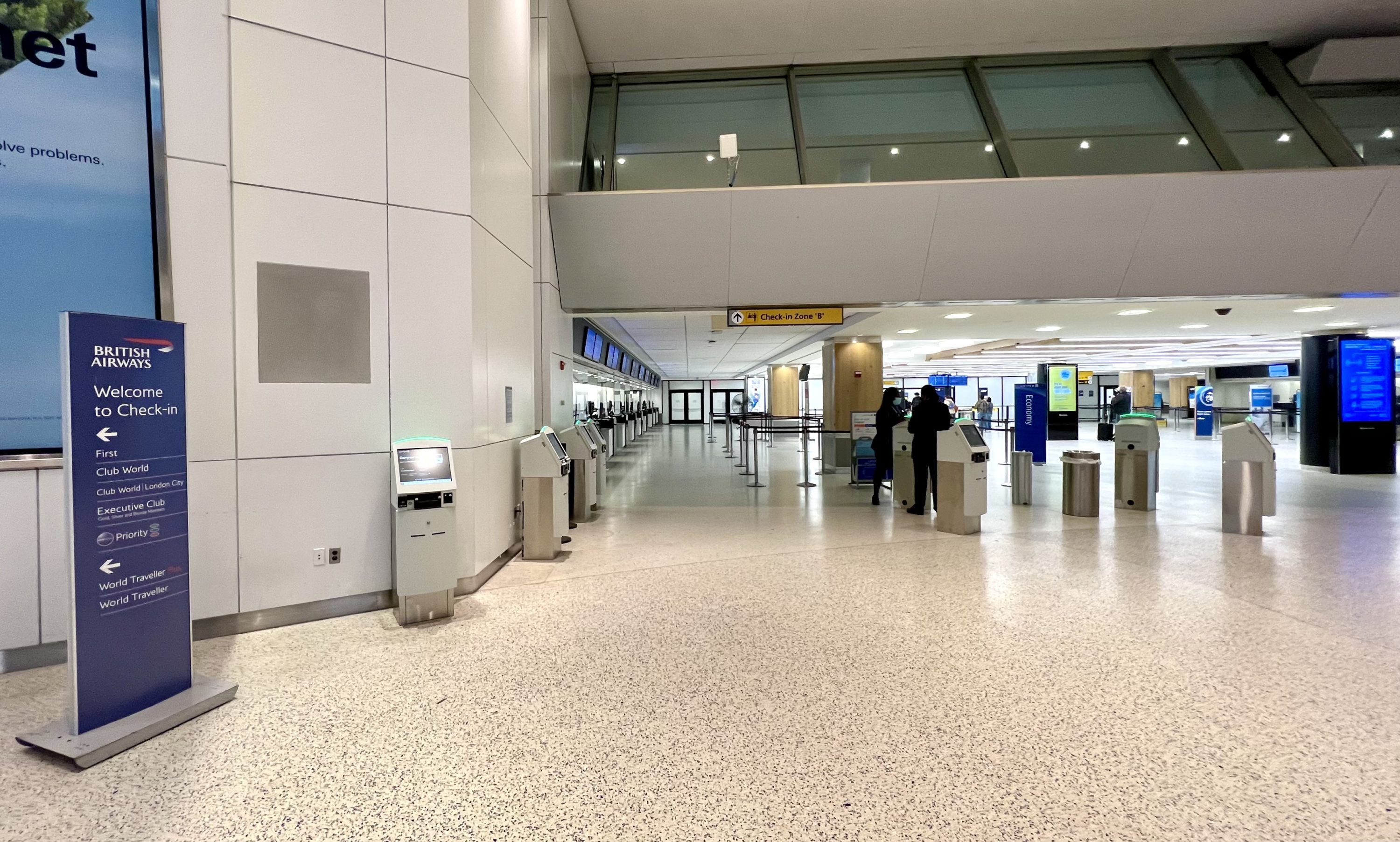 British Airways Boeing 777 300 Club Suite JFK terminal 8 check in hall