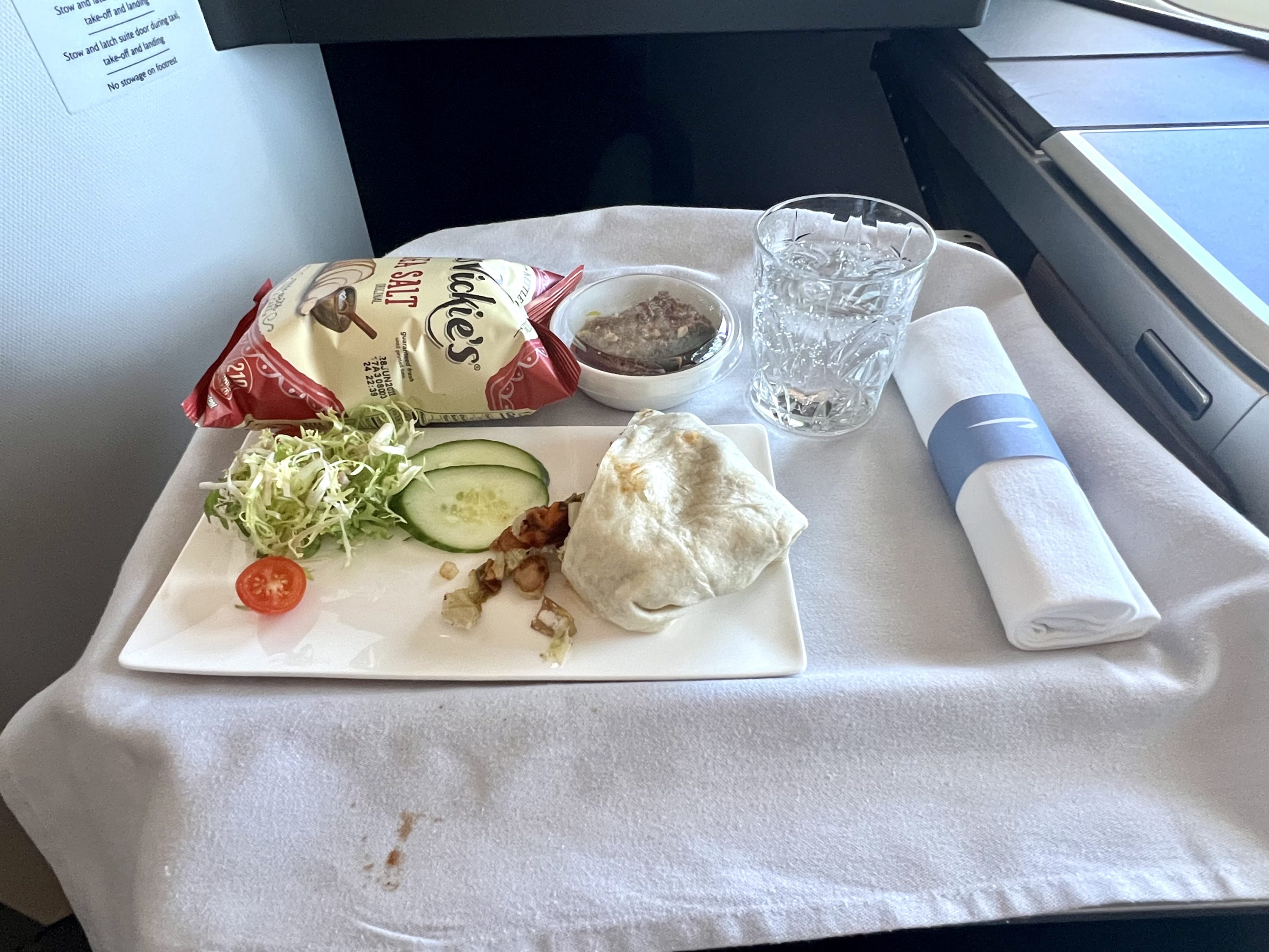 British Airways Boeing 777 300 Club Suite seat fb pre landing meal