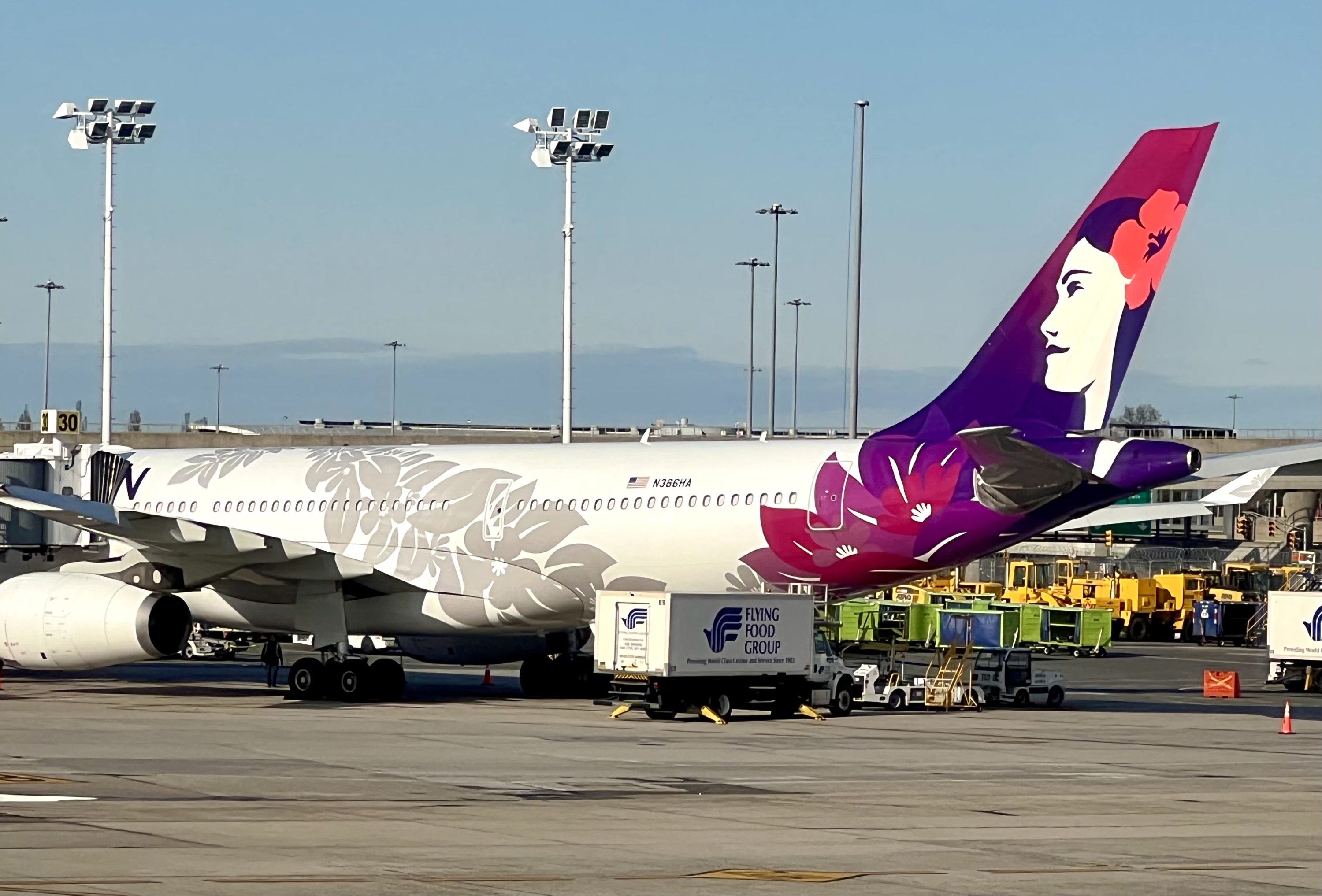 British Airways Boeing 777 300 Club Suite view of Hawaiian Airlines A330 200